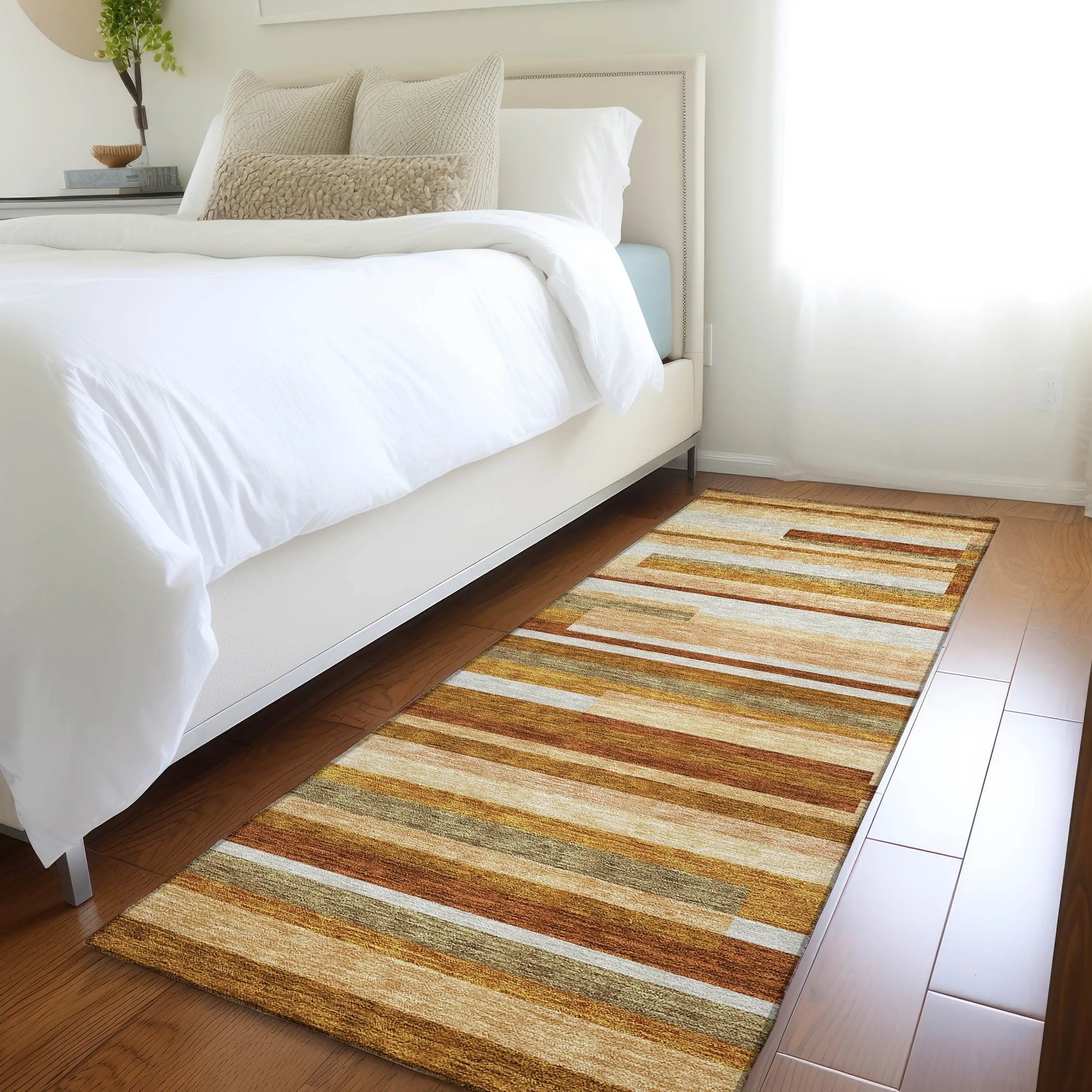 Machine Washable Indoor/ Outdoor Chantille Contempory Stripes Rug