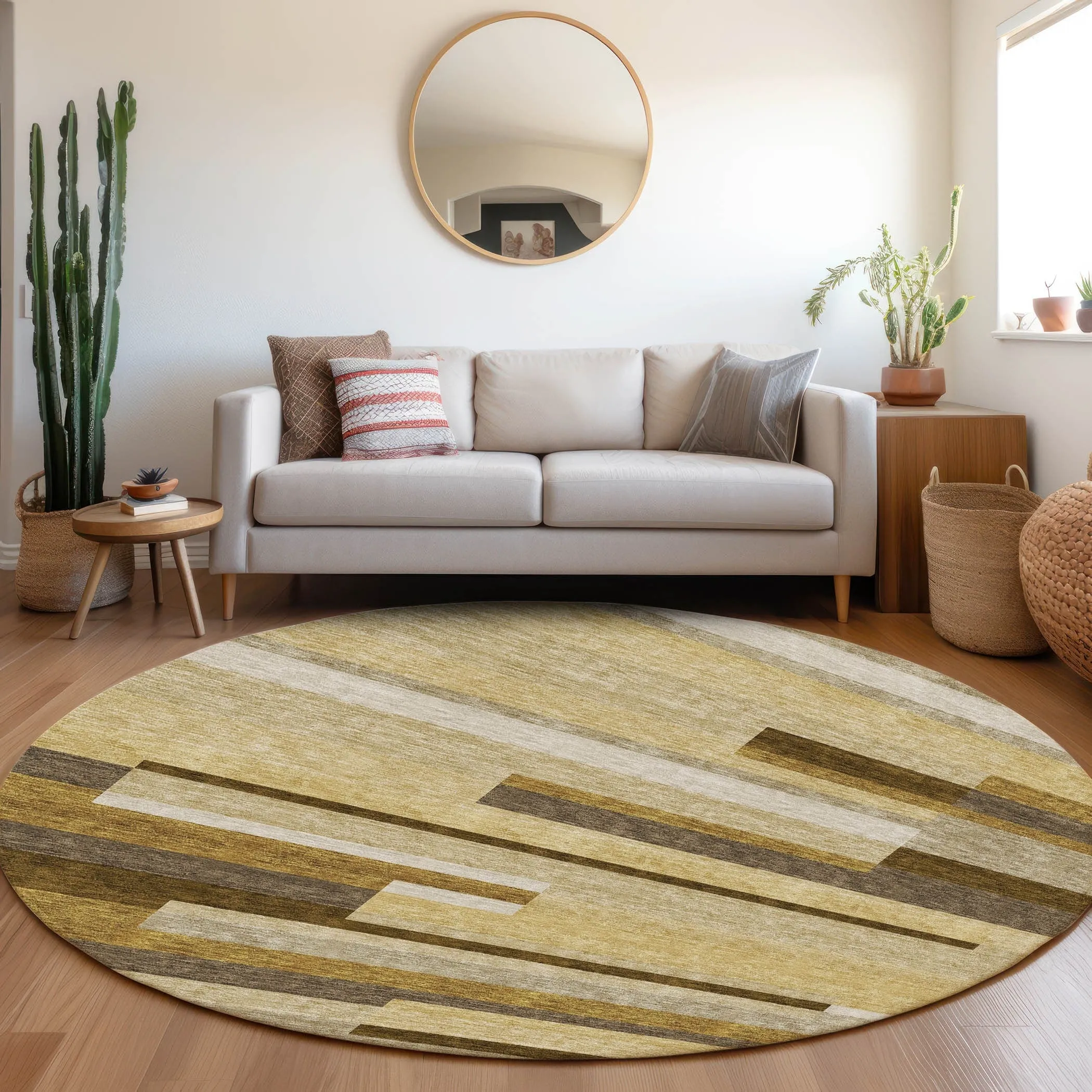 Machine Washable Indoor/ Outdoor Chantille Contempory Stripes Rug