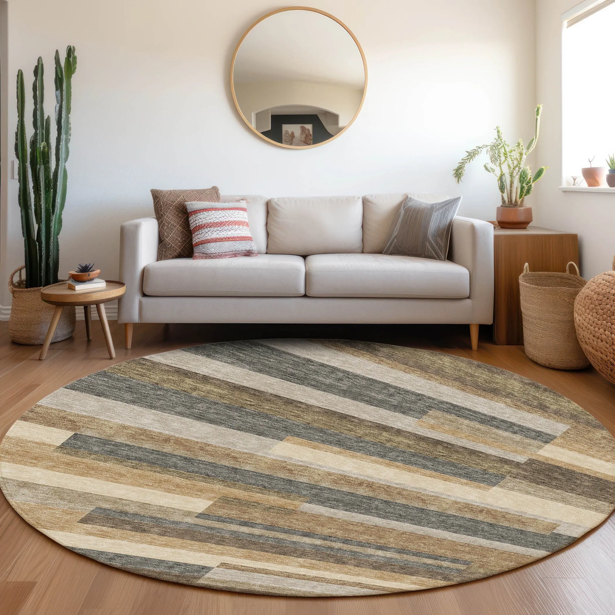 Machine Washable Indoor/ Outdoor Chantille Contempory Stripes Rug