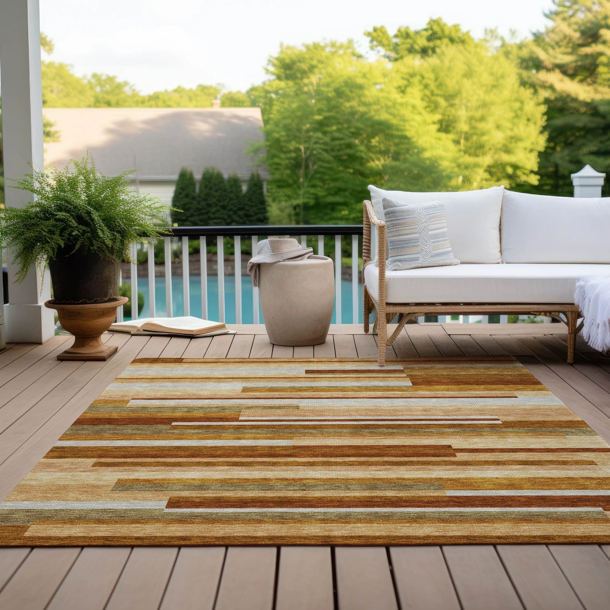 Machine Washable Indoor/ Outdoor Chantille Contempory Stripes Rug