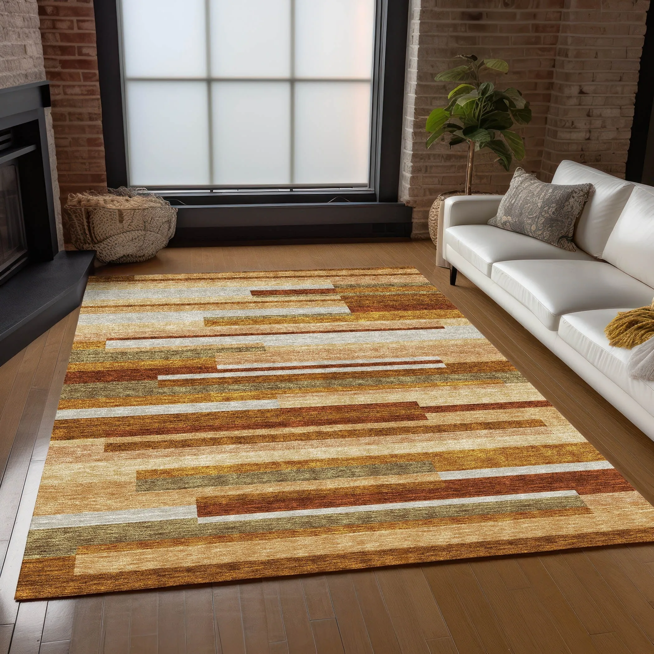 Machine Washable Indoor/ Outdoor Chantille Contempory Stripes Rug