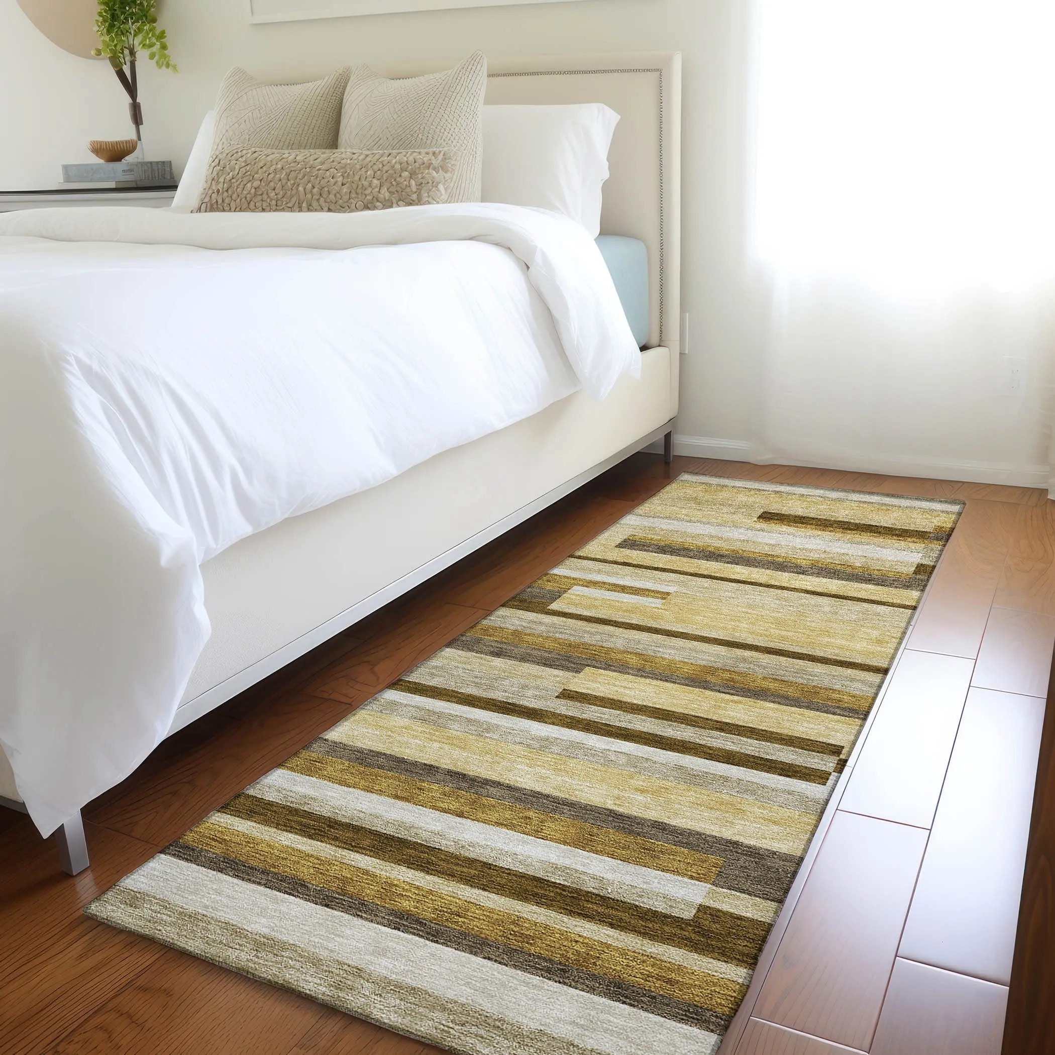 Machine Washable Indoor/ Outdoor Chantille Contempory Stripes Rug