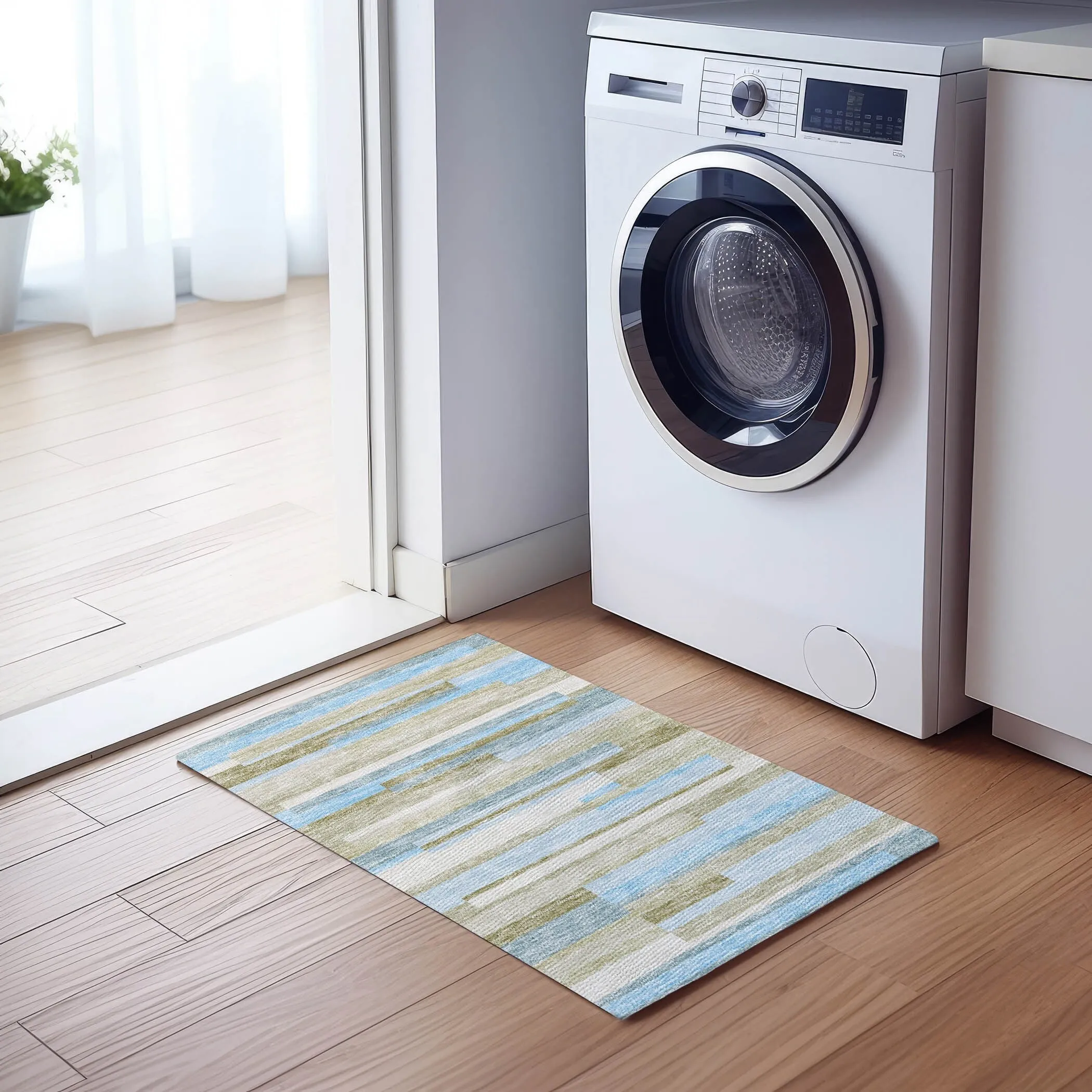 Machine Washable Indoor/ Outdoor Chantille Contempory Stripes Rug