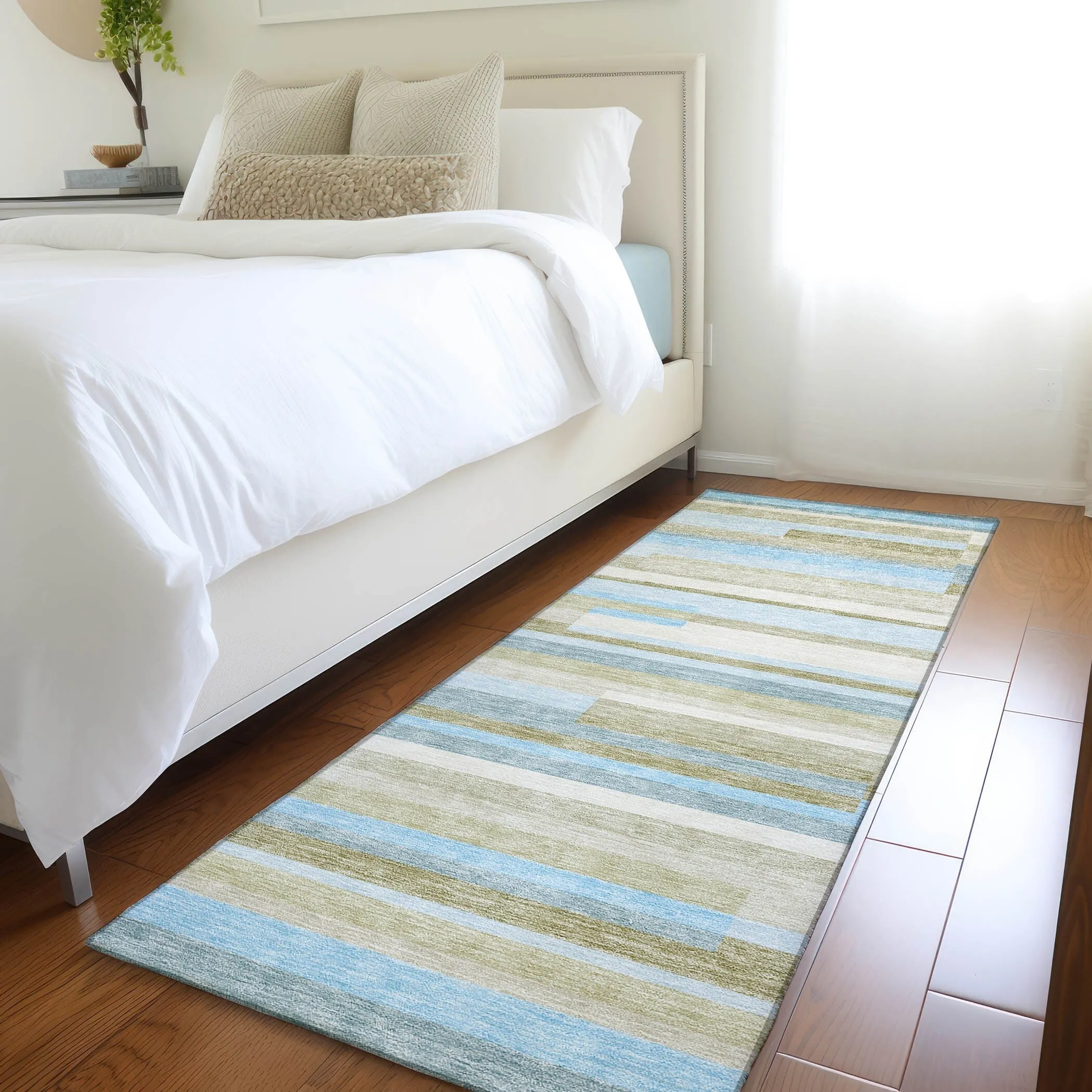 Machine Washable Indoor/ Outdoor Chantille Contempory Stripes Rug