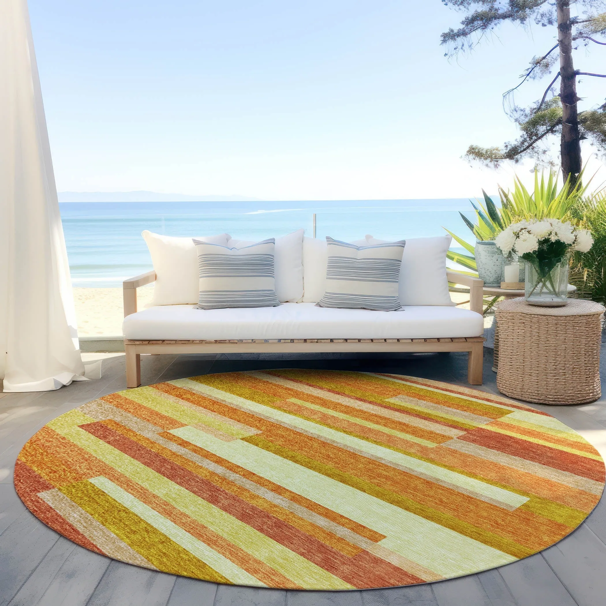 Machine Washable Indoor/ Outdoor Chantille Contempory Stripes Rug
