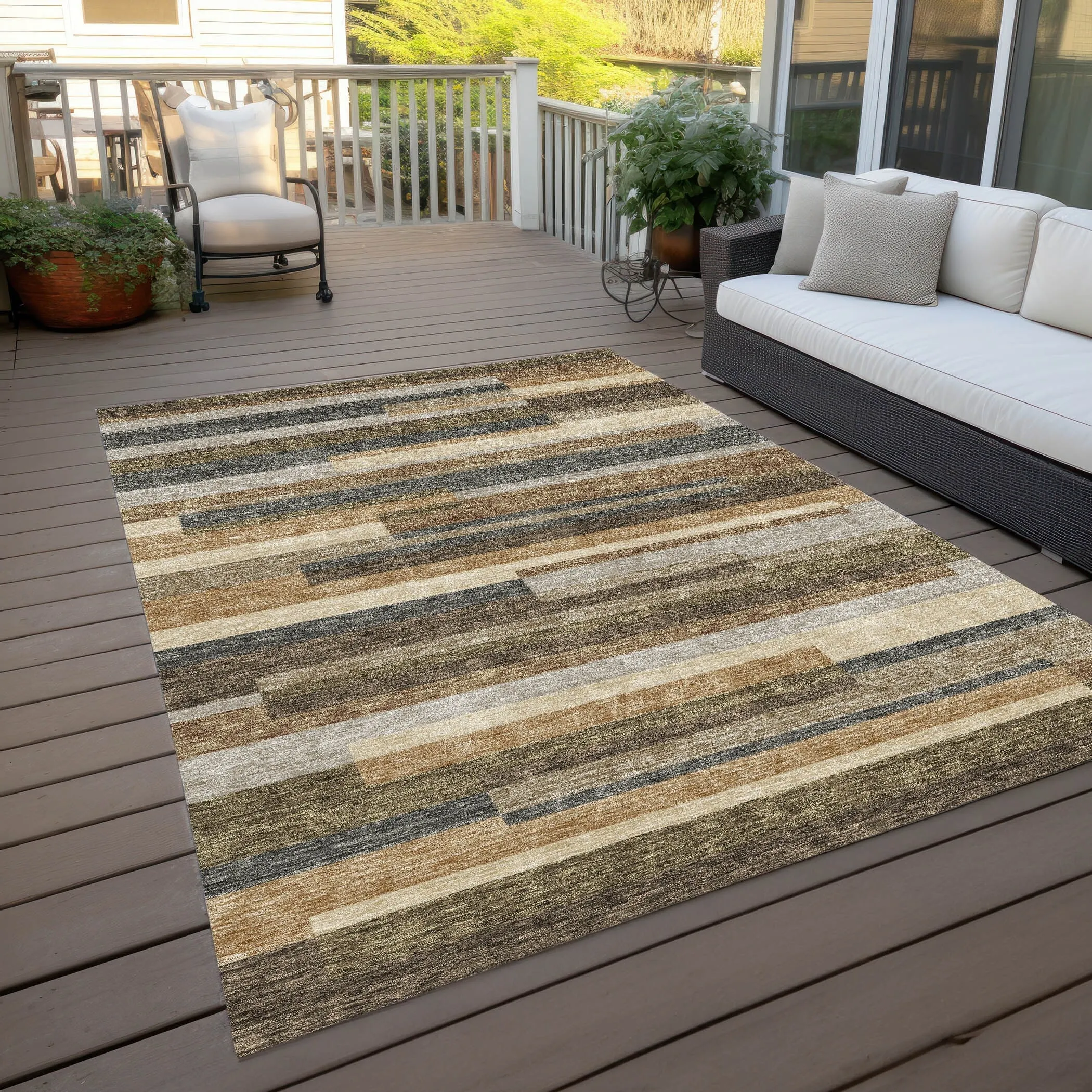 Machine Washable Indoor/ Outdoor Chantille Contempory Stripes Rug