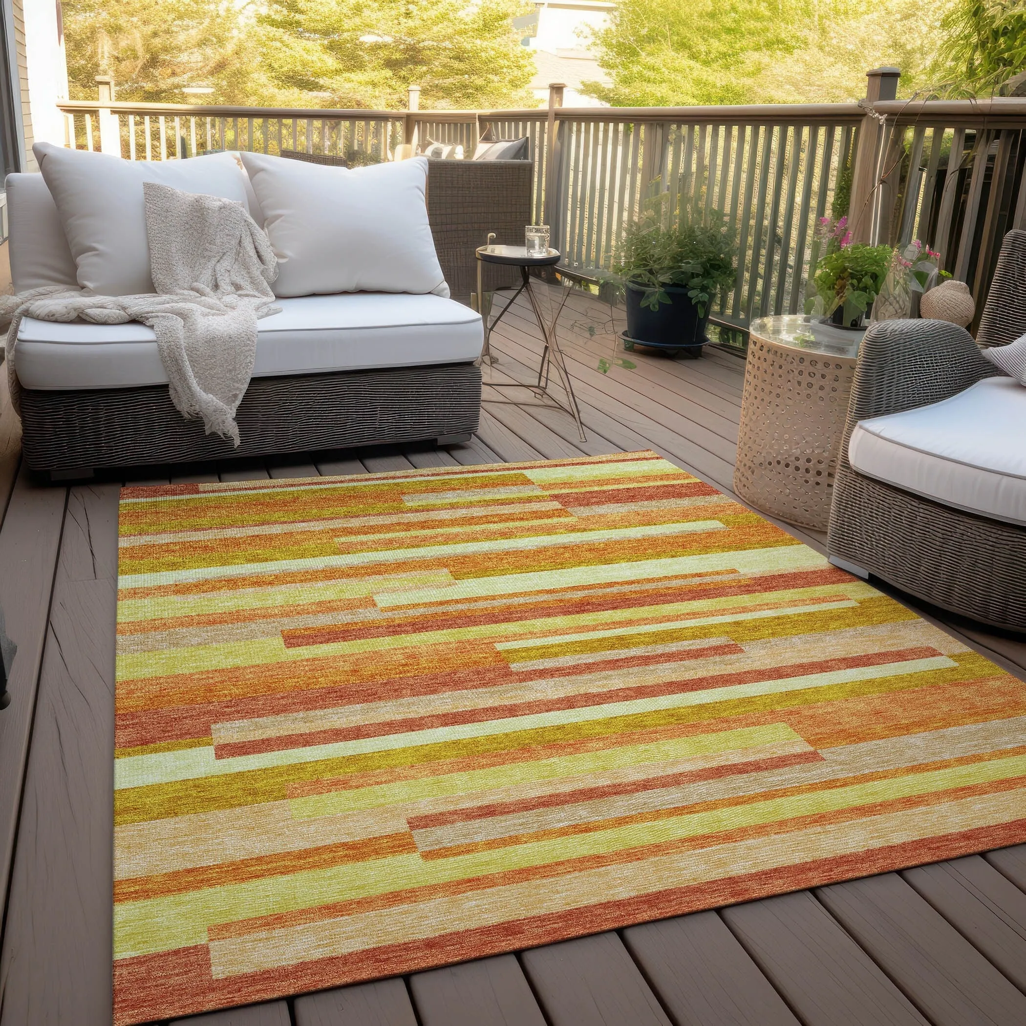 Machine Washable Indoor/ Outdoor Chantille Contempory Stripes Rug