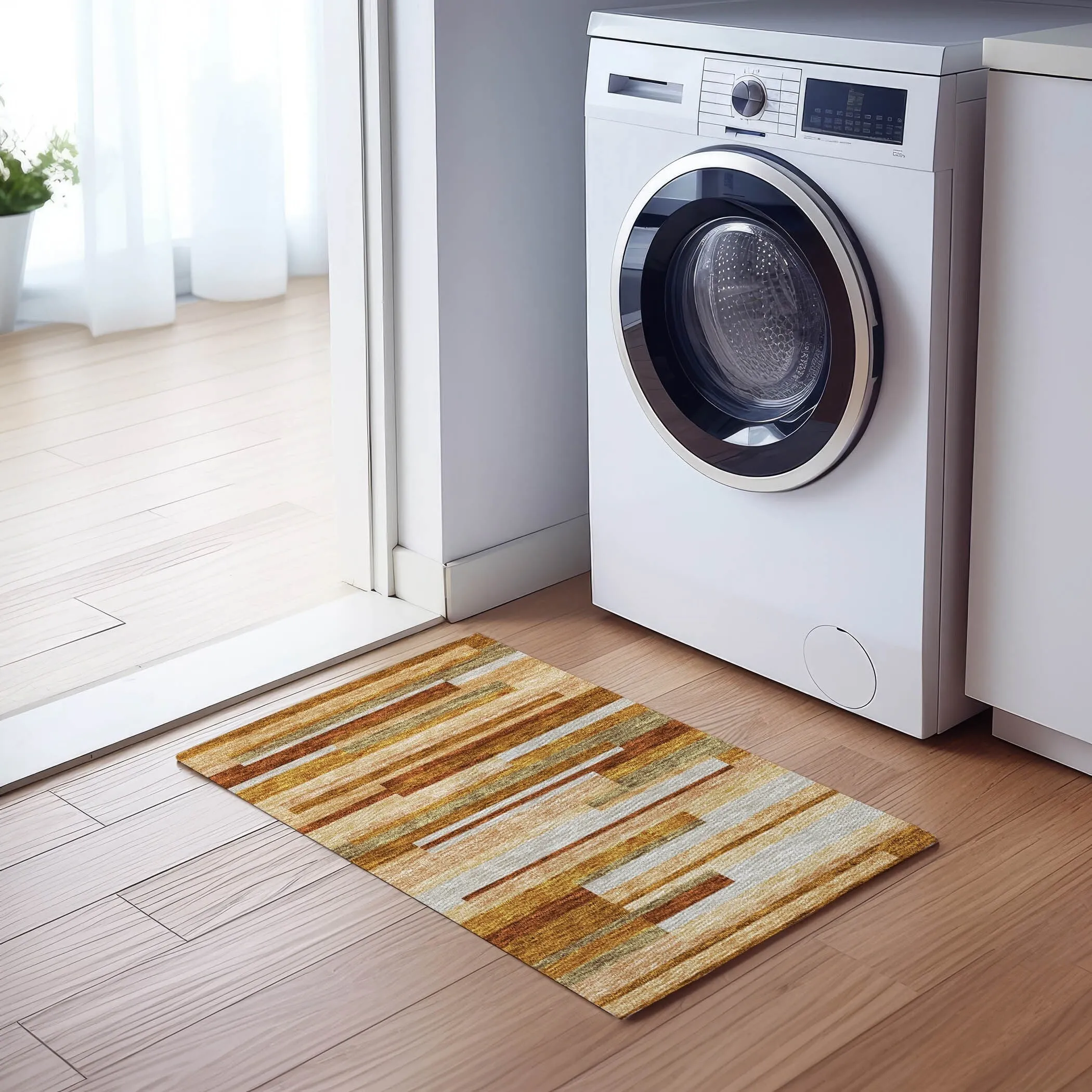Machine Washable Indoor/ Outdoor Chantille Contempory Stripes Rug