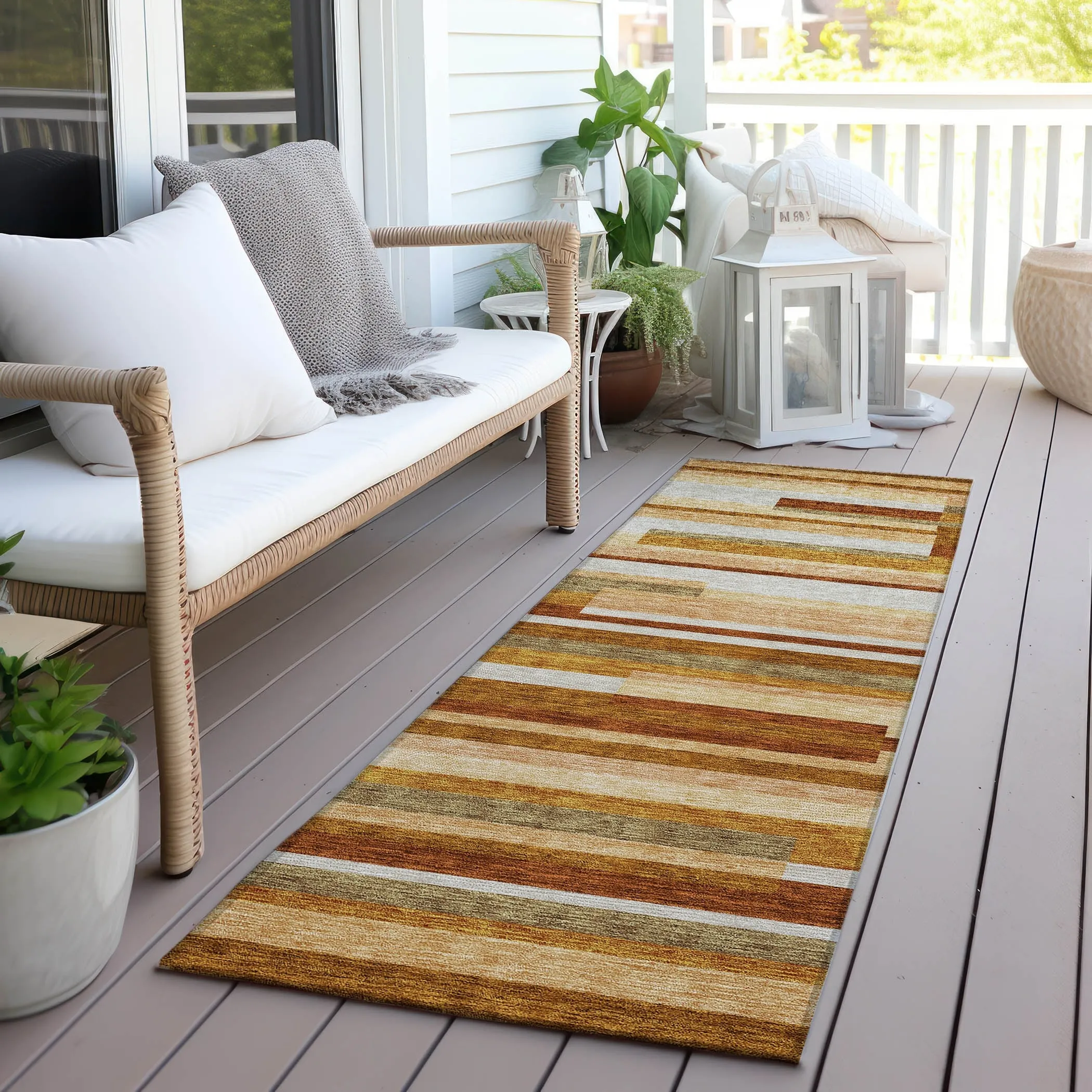 Machine Washable Indoor/ Outdoor Chantille Contempory Stripes Rug