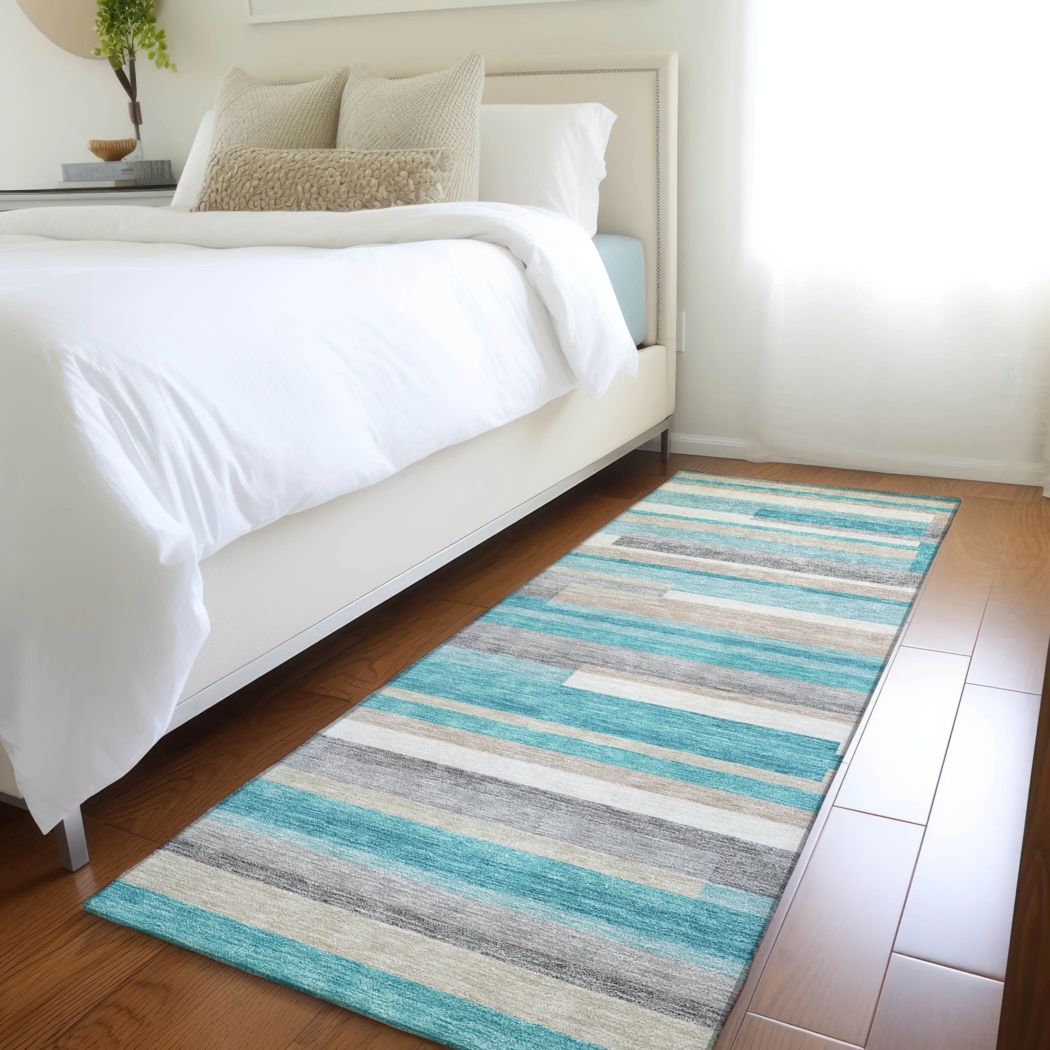 Machine Washable Indoor/ Outdoor Chantille Contempory Stripes Rug