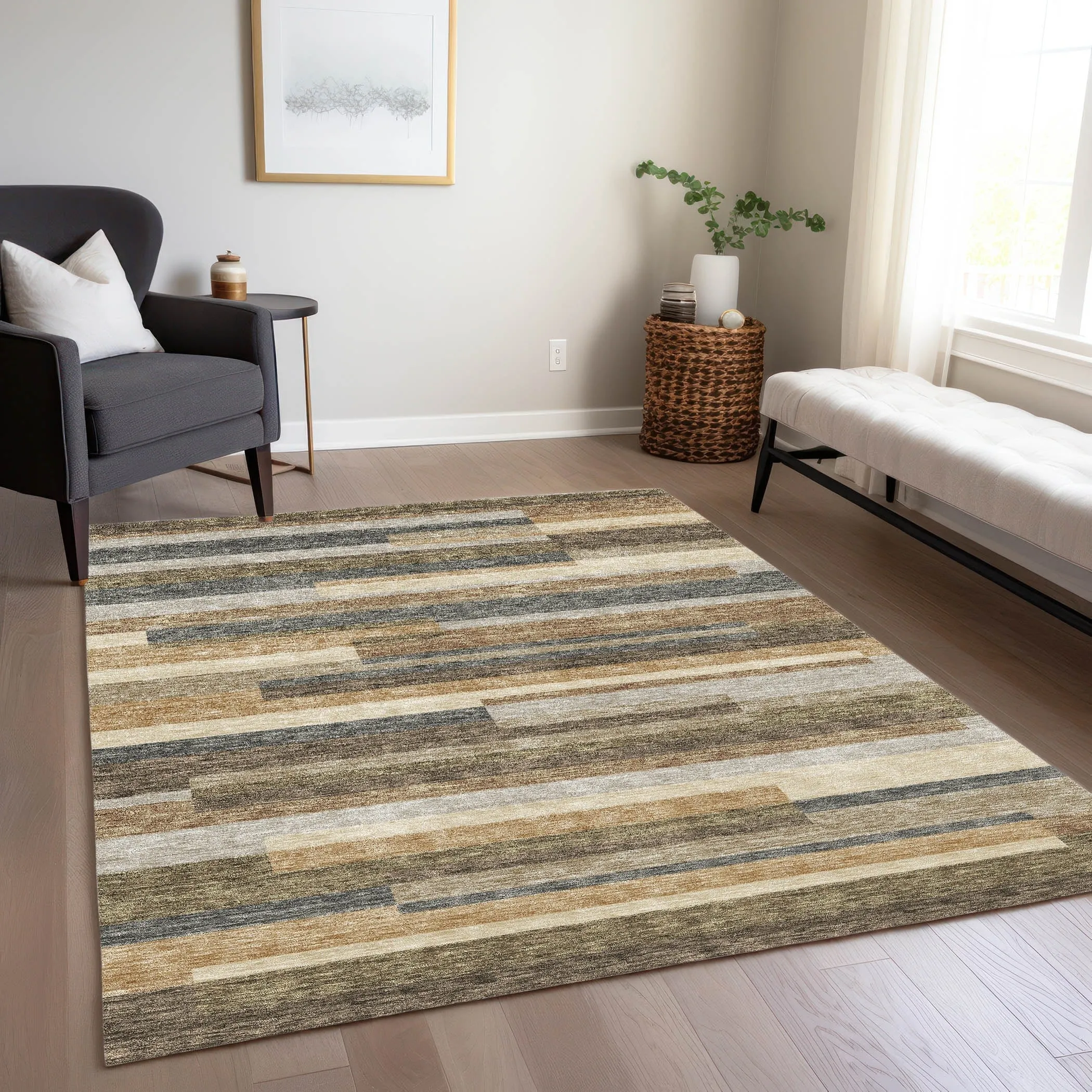 Machine Washable Indoor/ Outdoor Chantille Contempory Stripes Rug