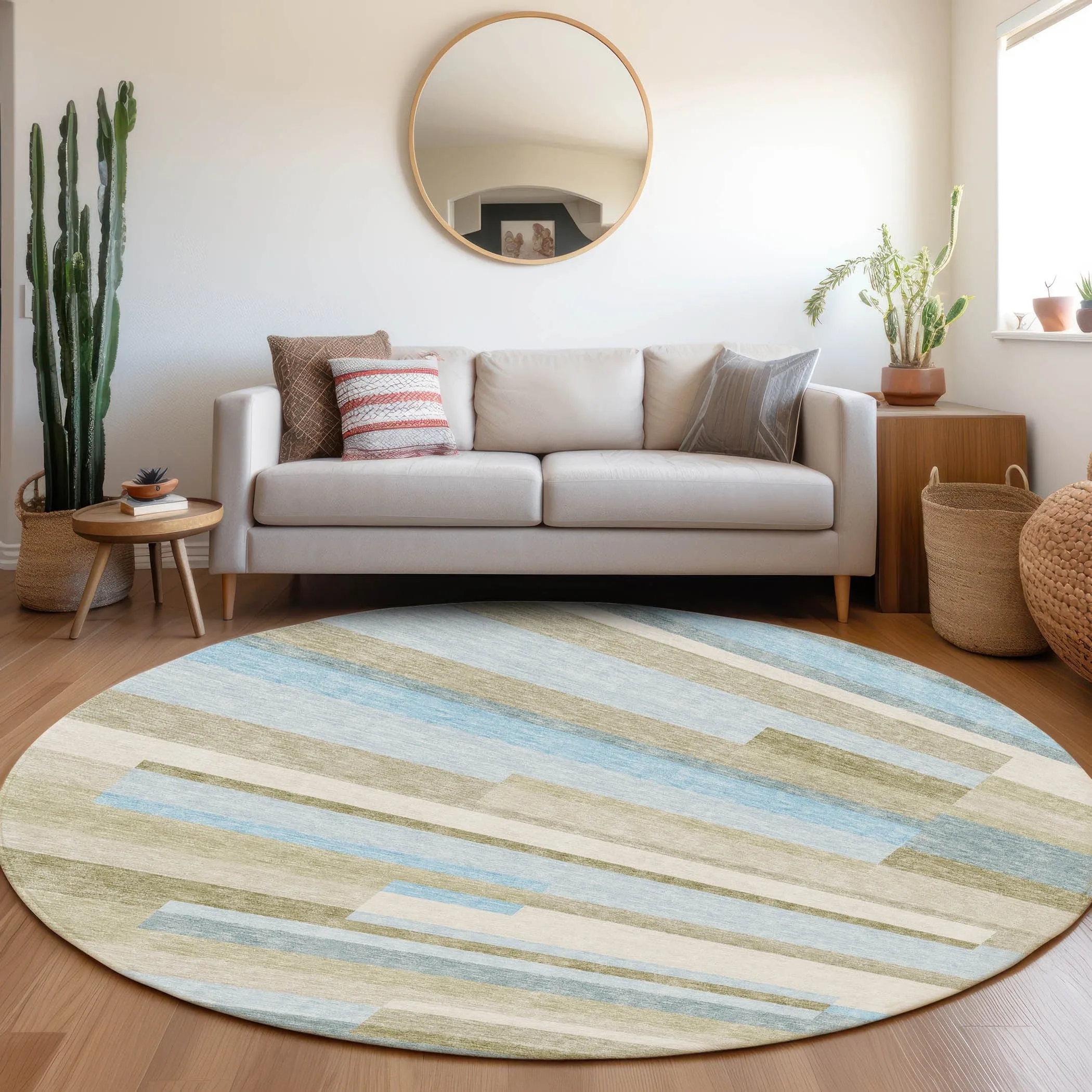 Machine Washable Indoor/ Outdoor Chantille Contempory Stripes Rug