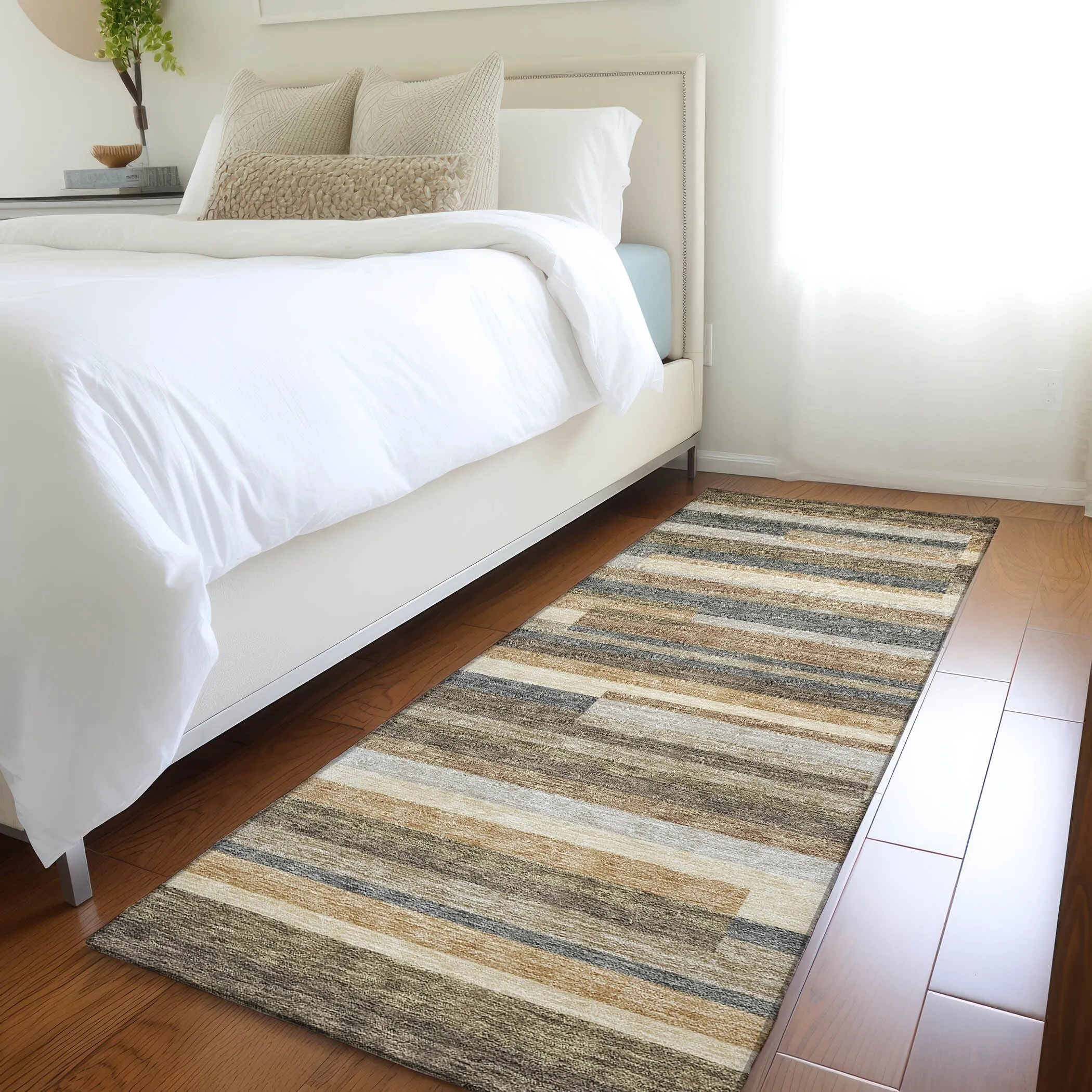 Machine Washable Indoor/ Outdoor Chantille Contempory Stripes Rug