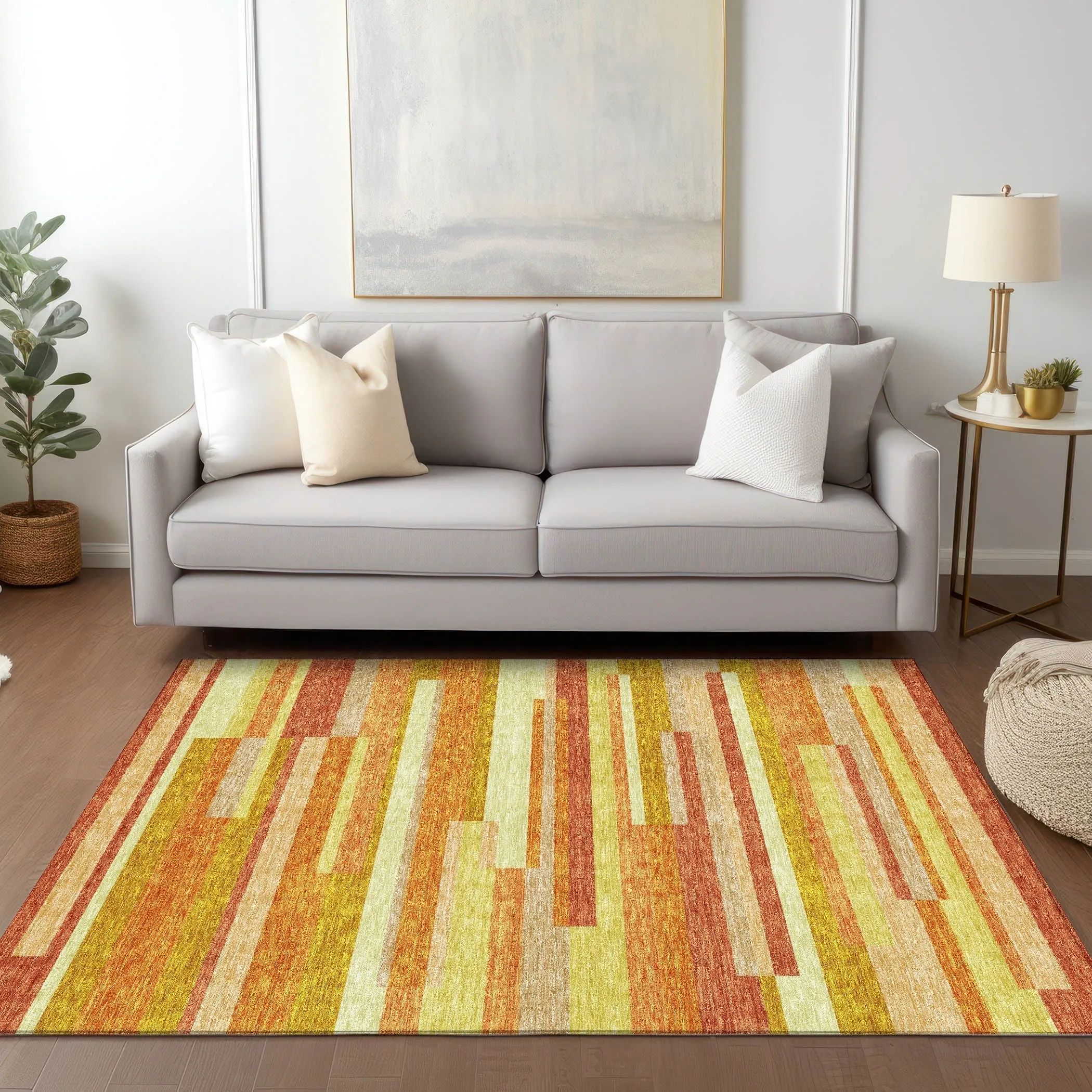 Machine Washable Indoor/ Outdoor Chantille Contempory Stripes Rug