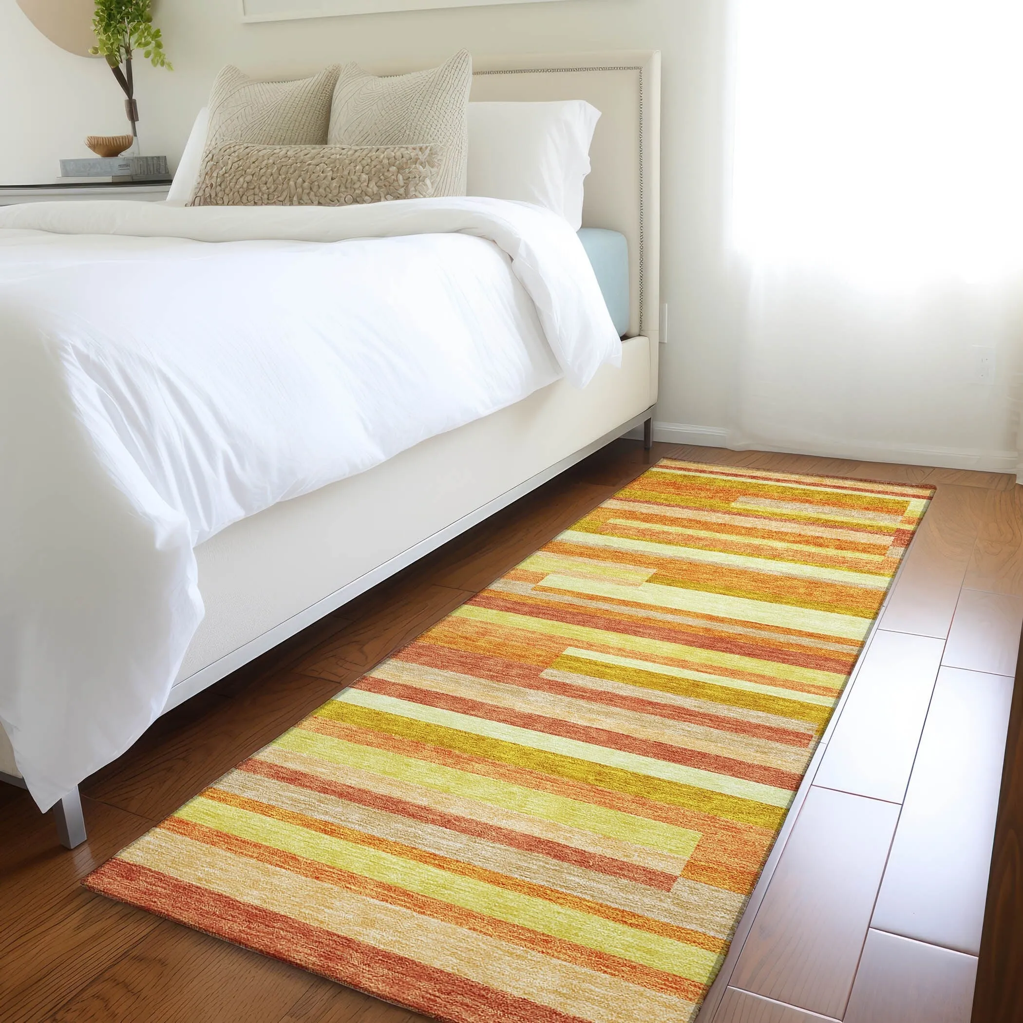 Machine Washable Indoor/ Outdoor Chantille Contempory Stripes Rug
