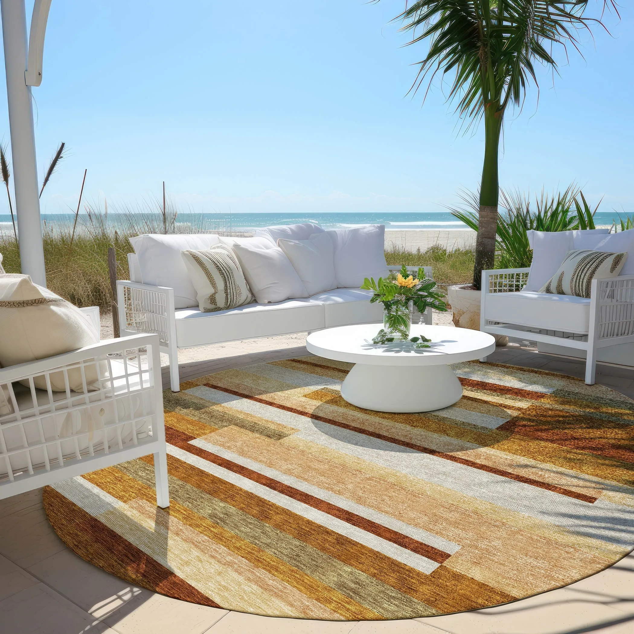 Machine Washable Indoor/ Outdoor Chantille Contempory Stripes Rug