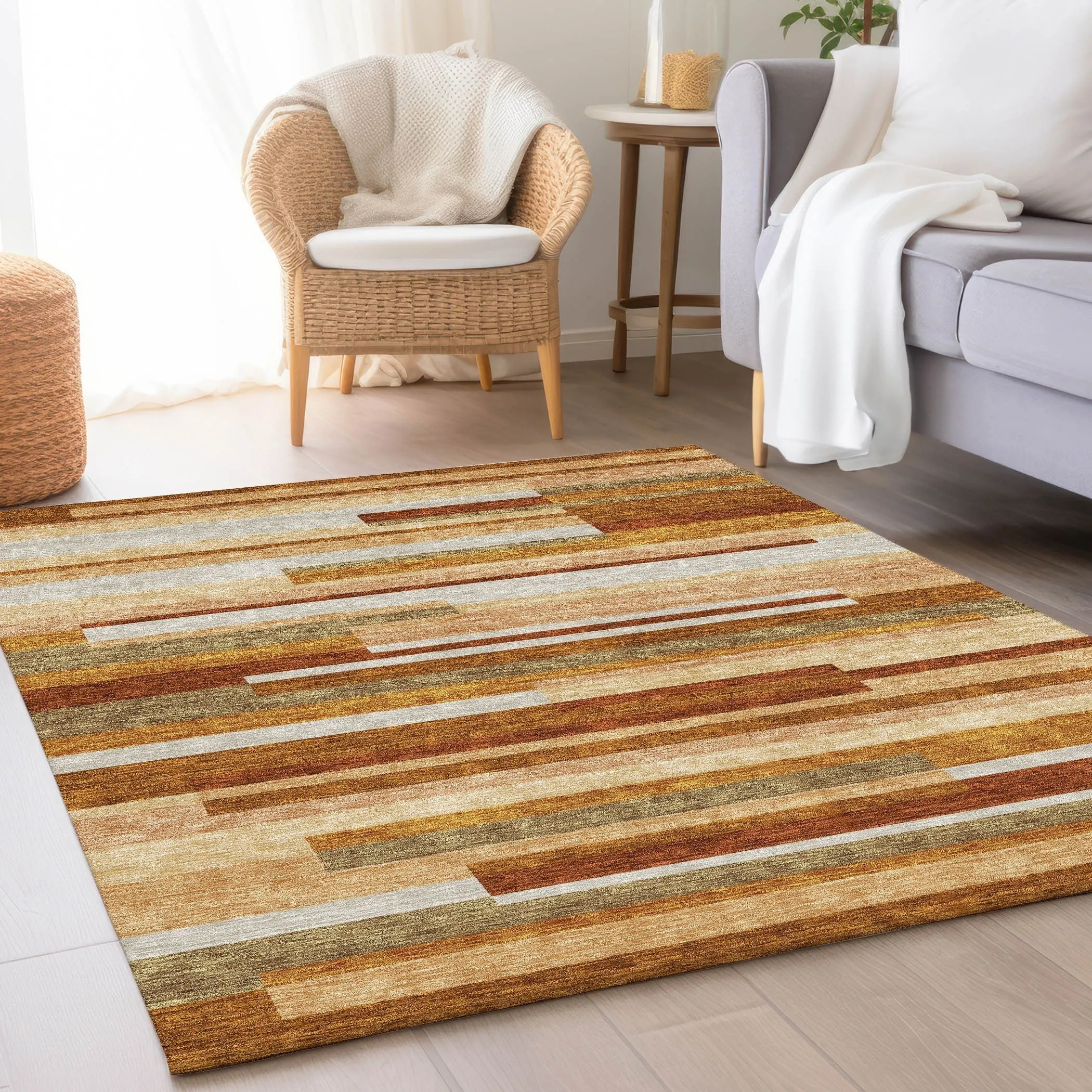 Machine Washable Indoor/ Outdoor Chantille Contempory Stripes Rug
