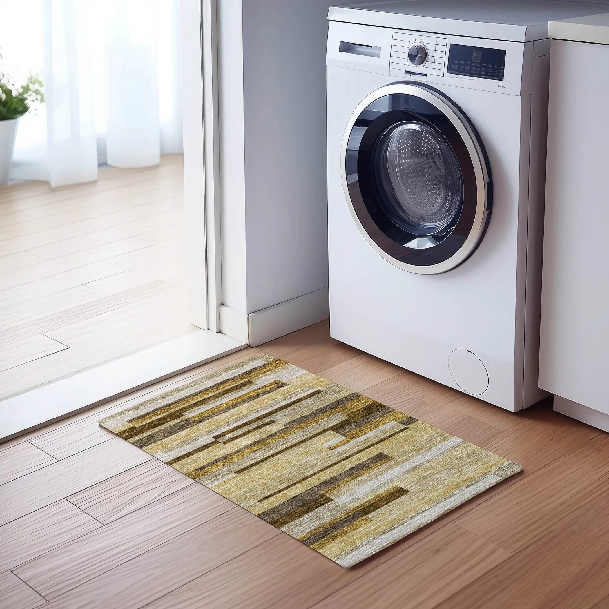 Machine Washable Indoor/ Outdoor Chantille Contempory Stripes Rug