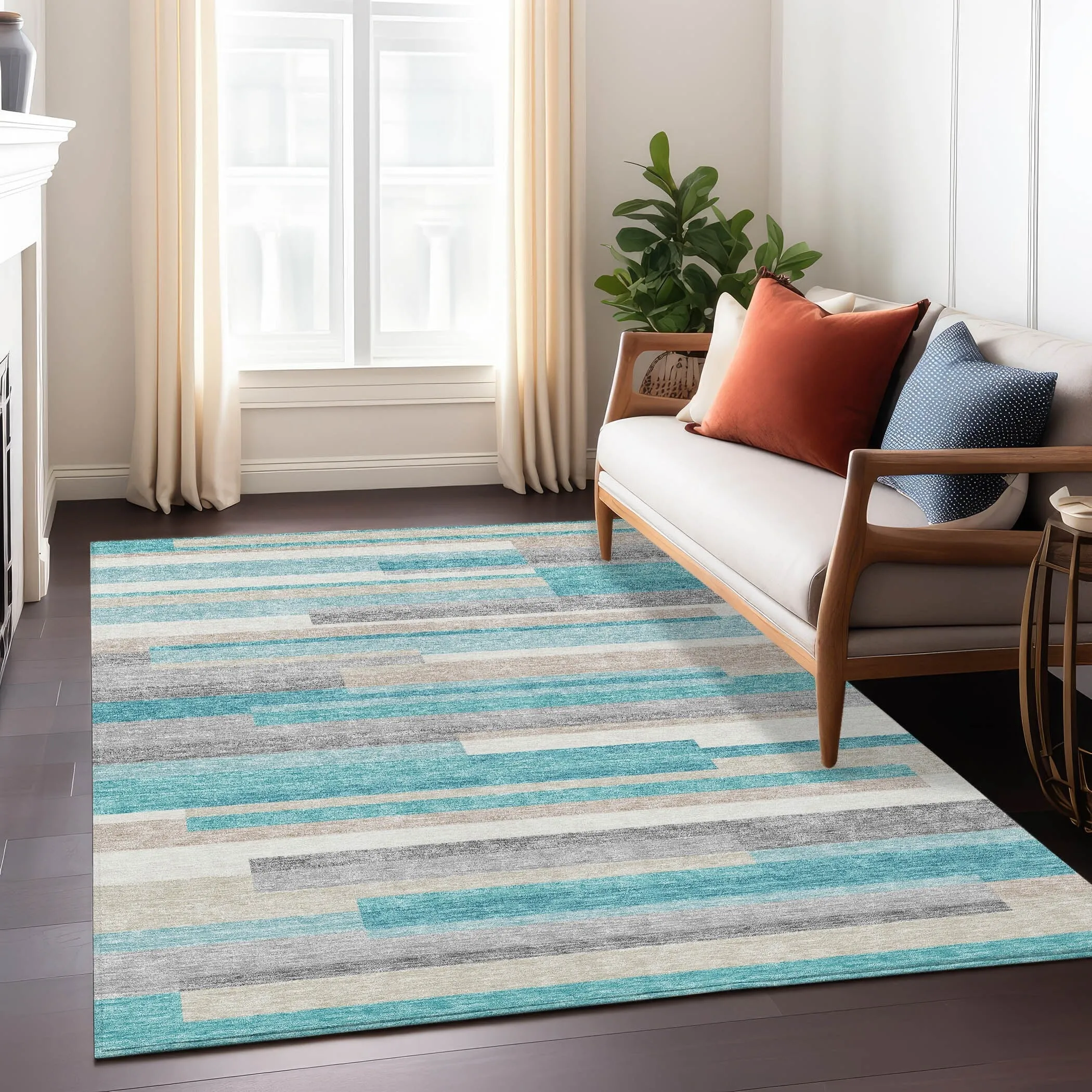 Machine Washable Indoor/ Outdoor Chantille Contempory Stripes Rug