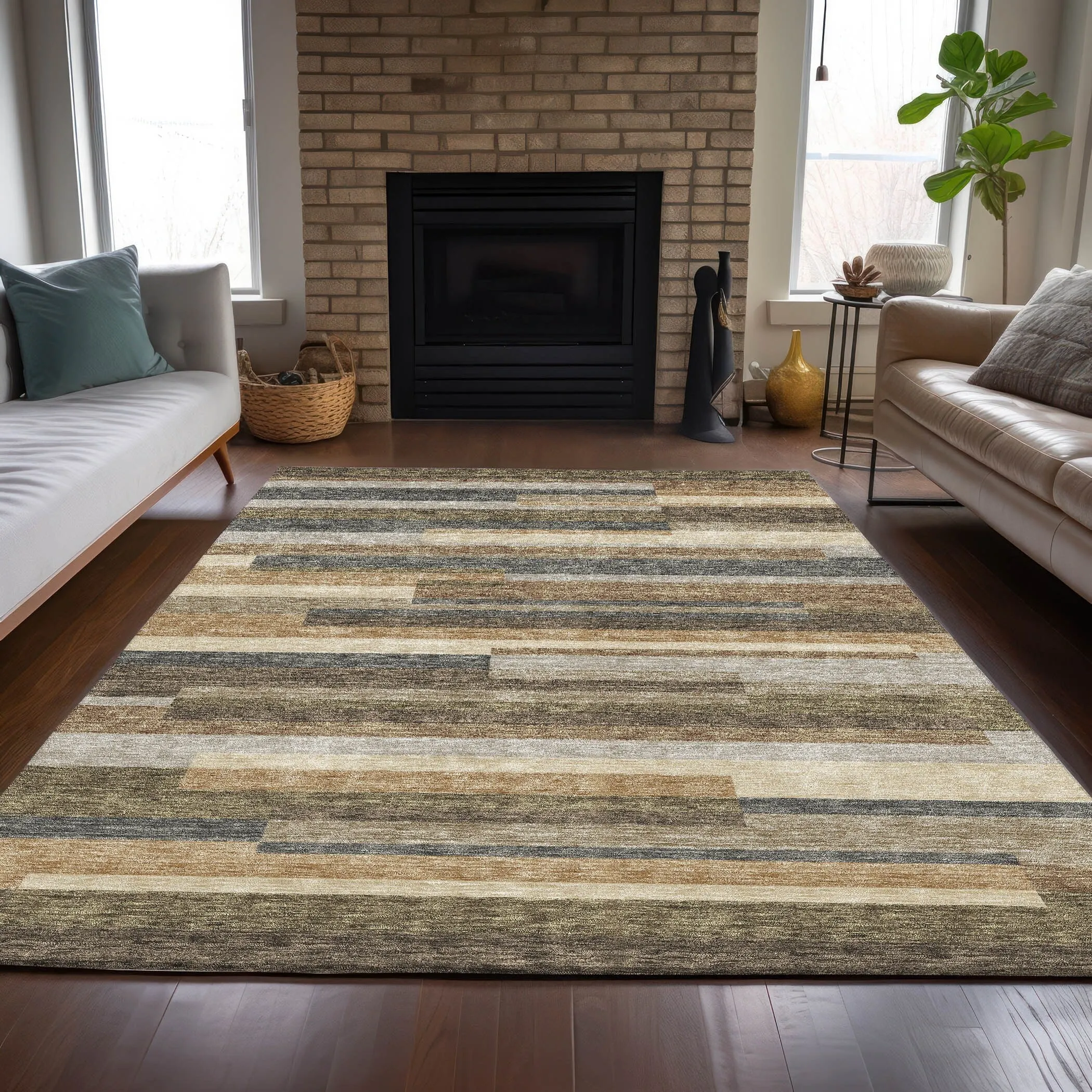 Machine Washable Indoor/ Outdoor Chantille Contempory Stripes Rug