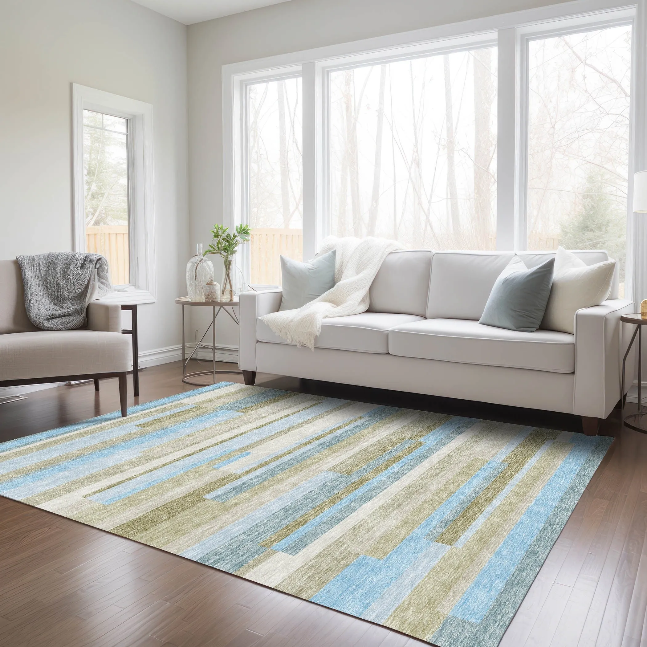 Machine Washable Indoor/ Outdoor Chantille Contempory Stripes Rug