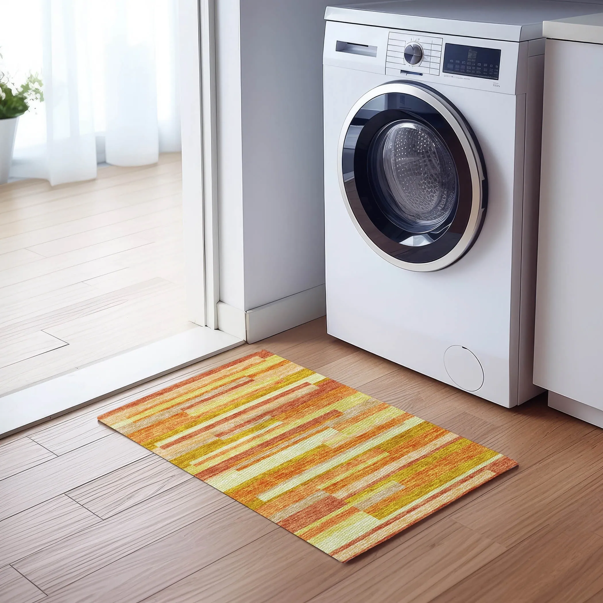 Machine Washable Indoor/ Outdoor Chantille Contempory Stripes Rug