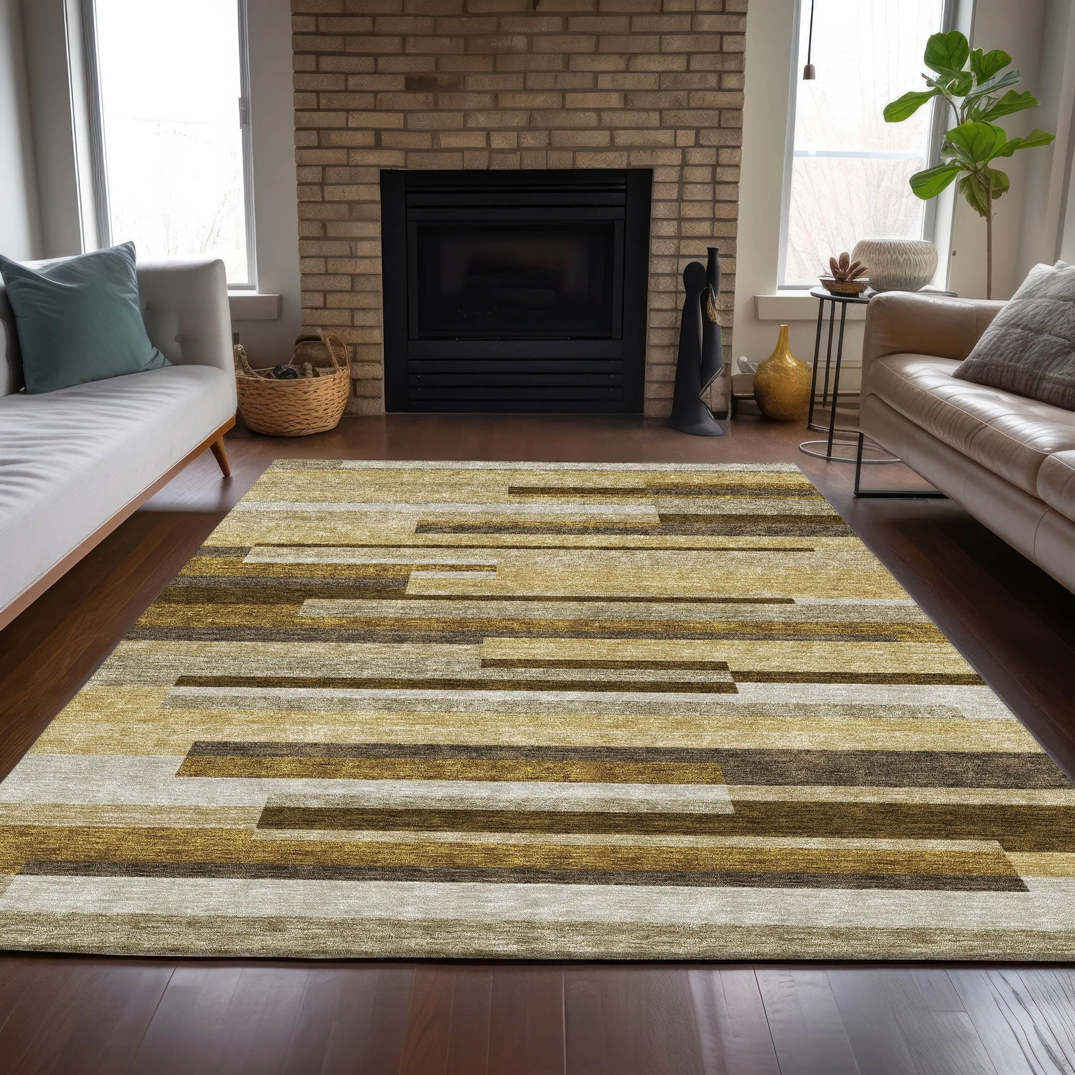 Machine Washable Indoor/ Outdoor Chantille Contempory Stripes Rug