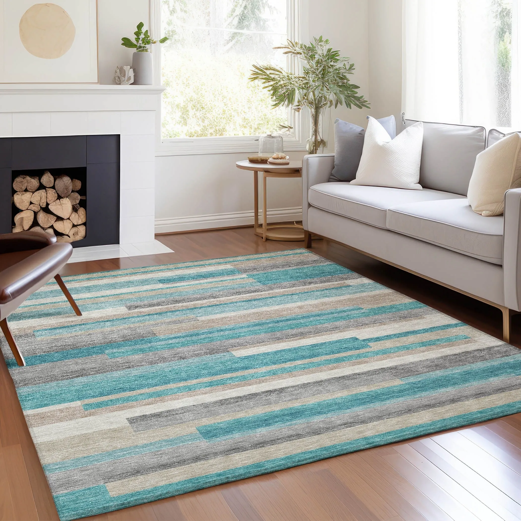 Machine Washable Indoor/ Outdoor Chantille Contempory Stripes Rug