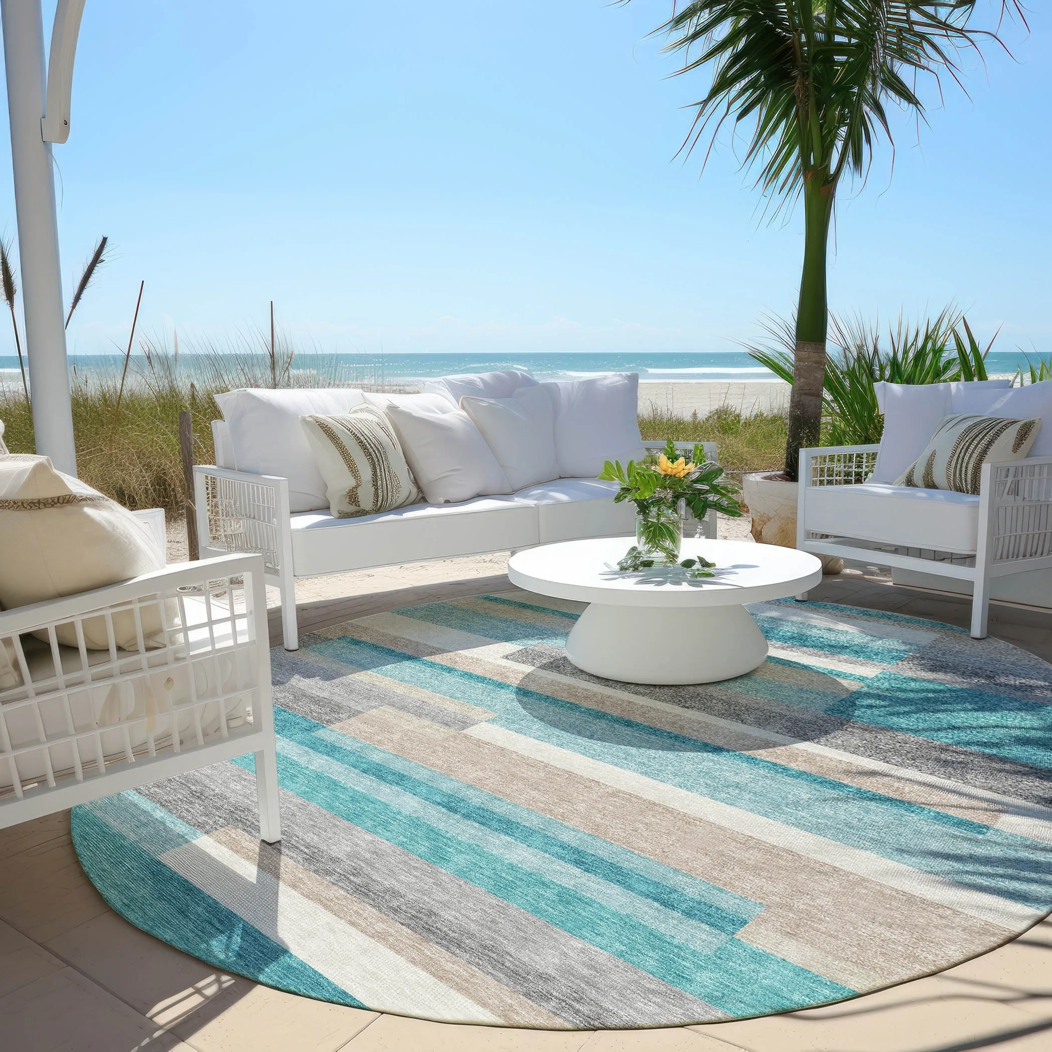 Machine Washable Indoor/ Outdoor Chantille Contempory Stripes Rug