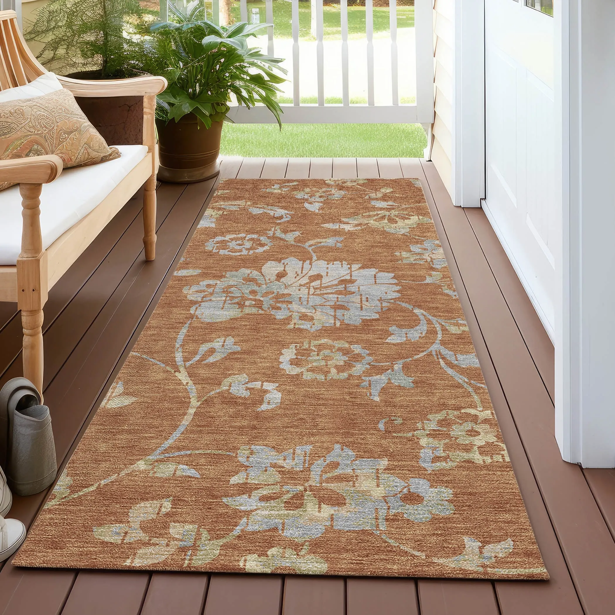 Machine Washable Indoor/ Outdoor Chantille Farmhouse Floral Rug