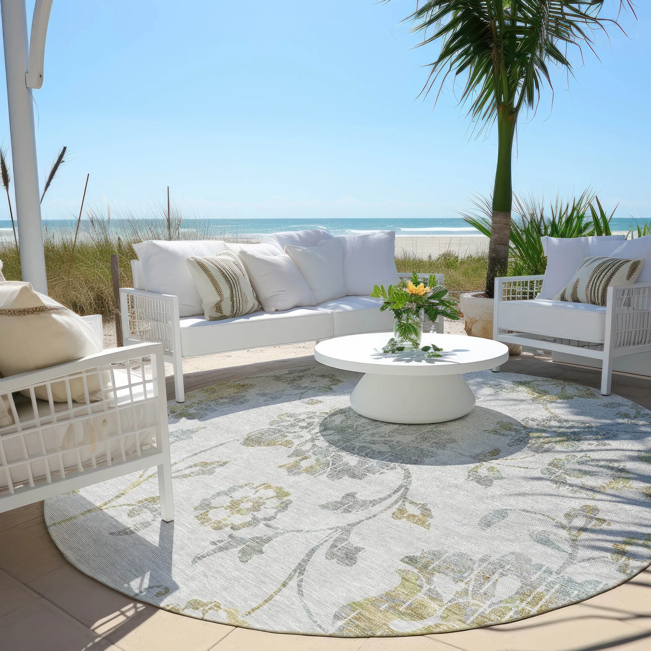 Machine Washable Indoor/ Outdoor Chantille Farmhouse Floral Rug