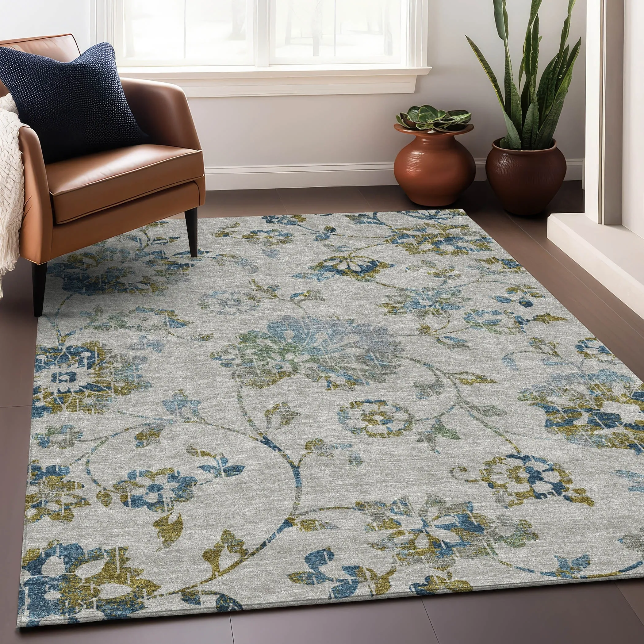 Machine Washable Indoor/ Outdoor Chantille Farmhouse Floral Rug