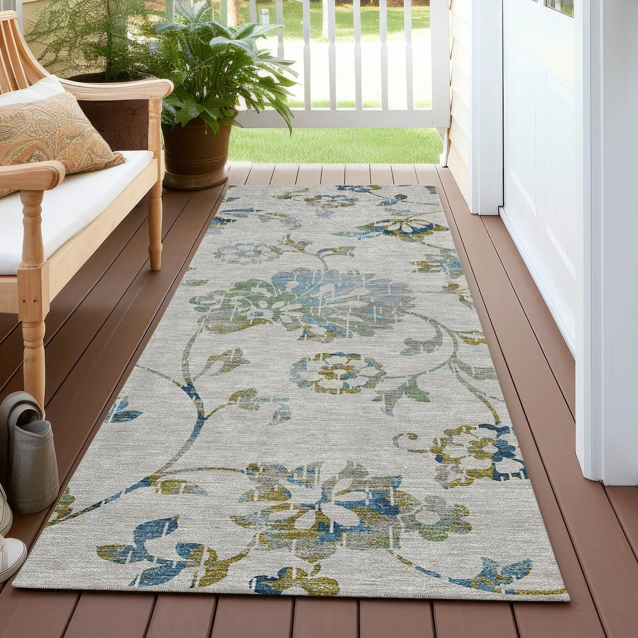 Machine Washable Indoor/ Outdoor Chantille Farmhouse Floral Rug