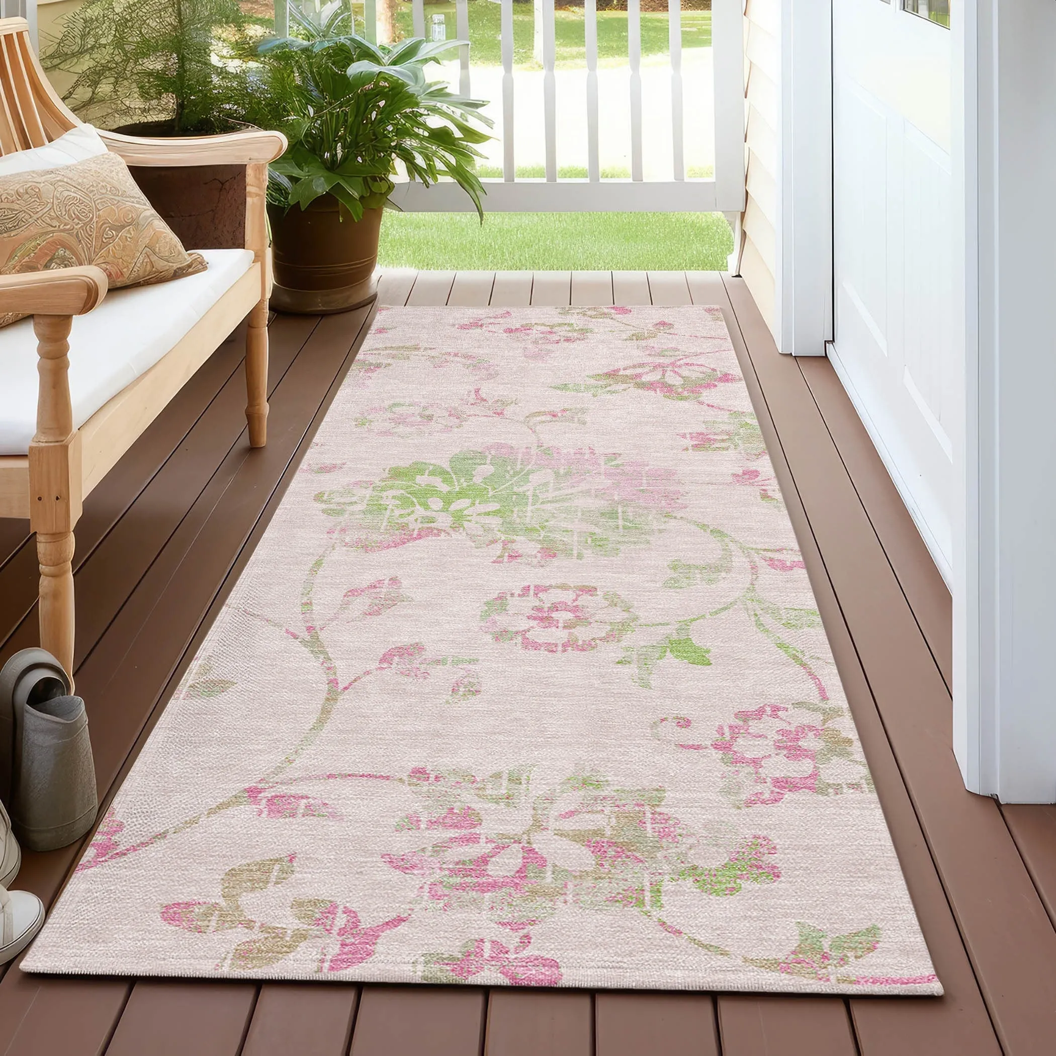 Machine Washable Indoor/ Outdoor Chantille Farmhouse Floral Rug