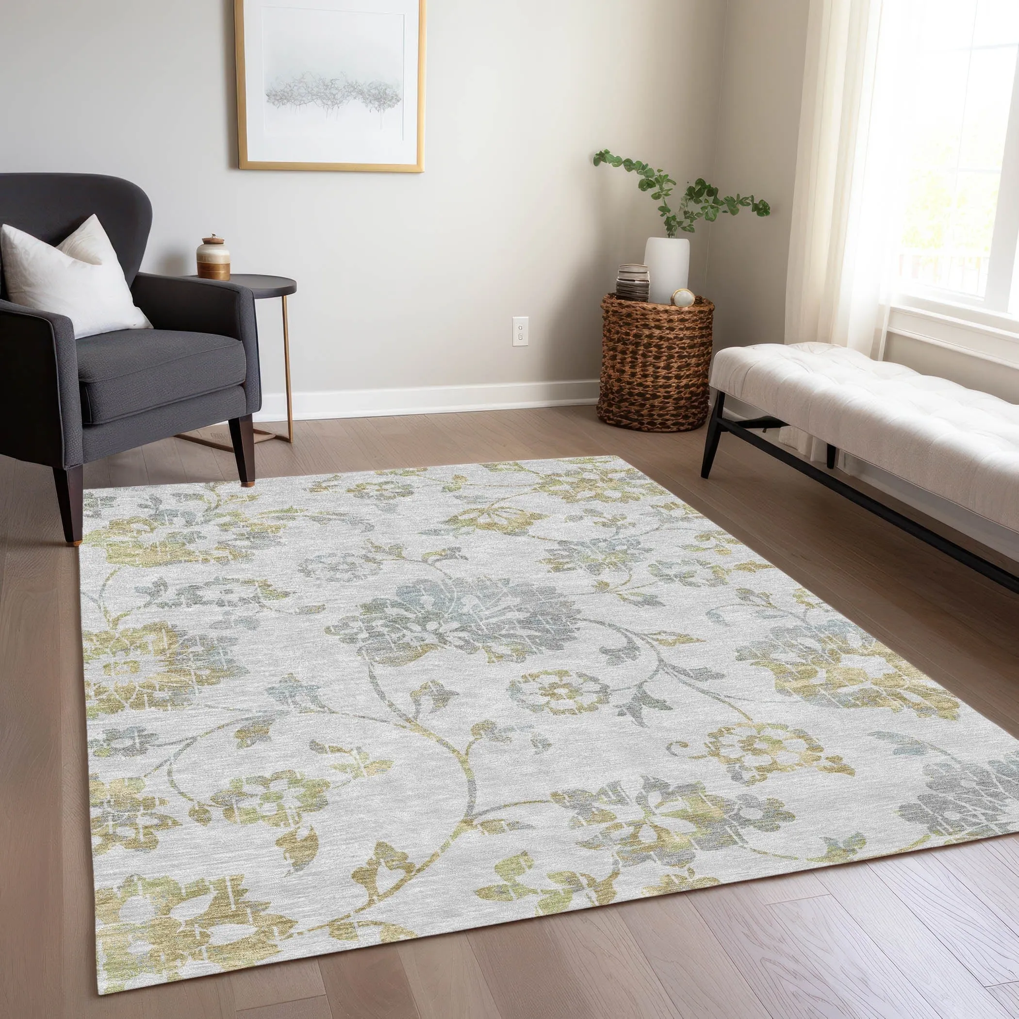 Machine Washable Indoor/ Outdoor Chantille Farmhouse Floral Rug