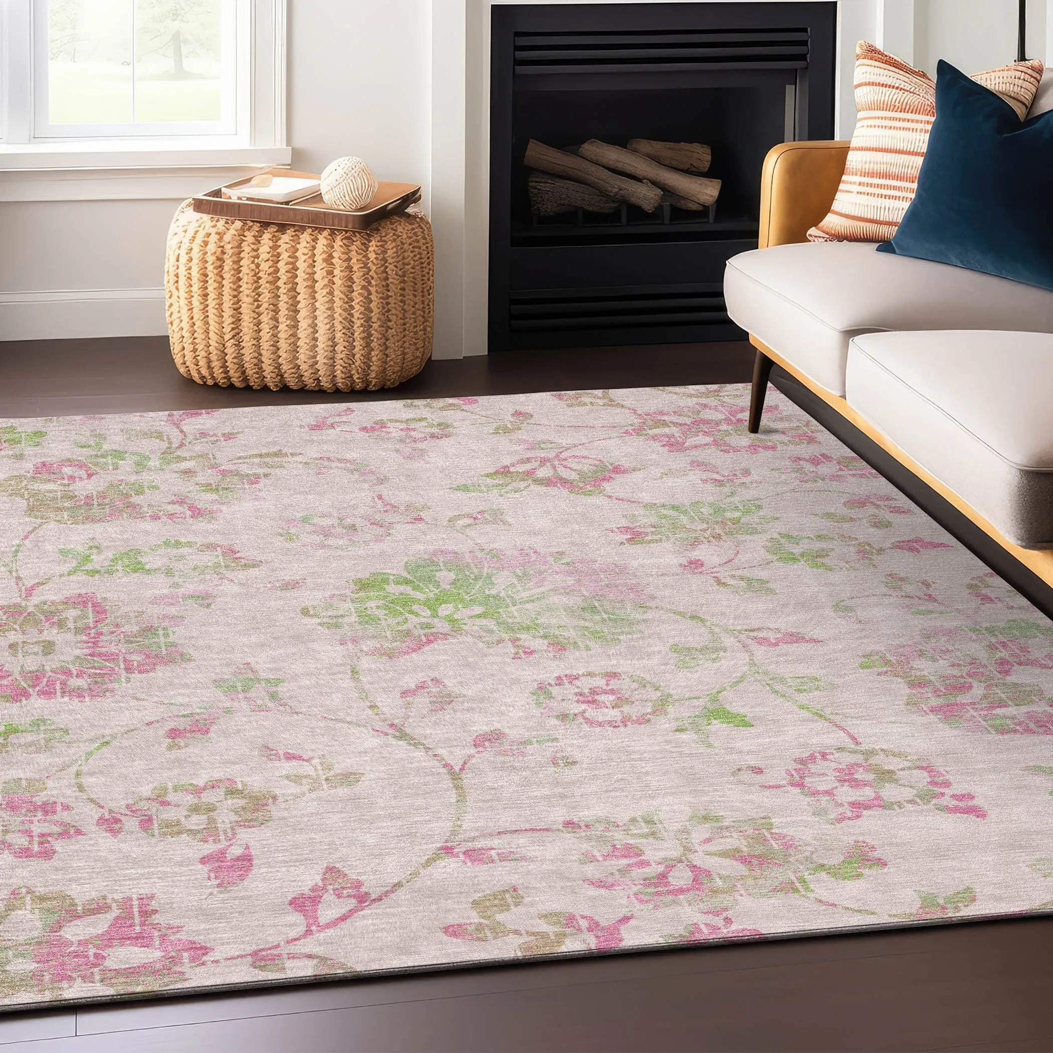 Machine Washable Indoor/ Outdoor Chantille Farmhouse Floral Rug