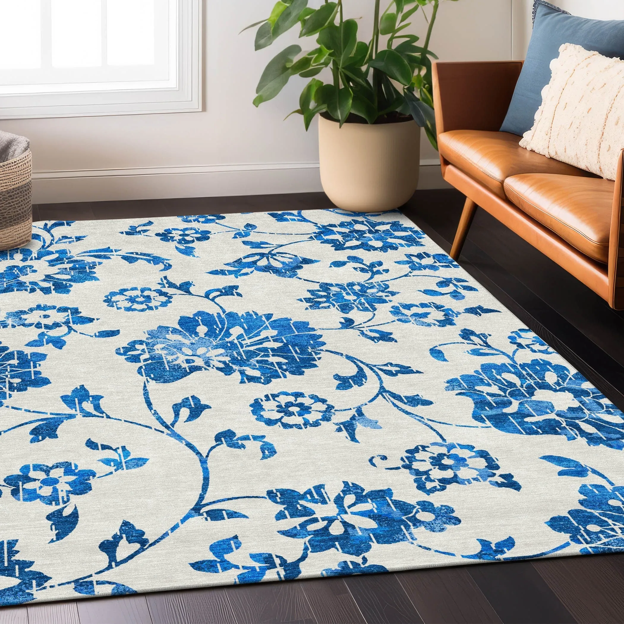 Machine Washable Indoor/ Outdoor Chantille Farmhouse Floral Rug