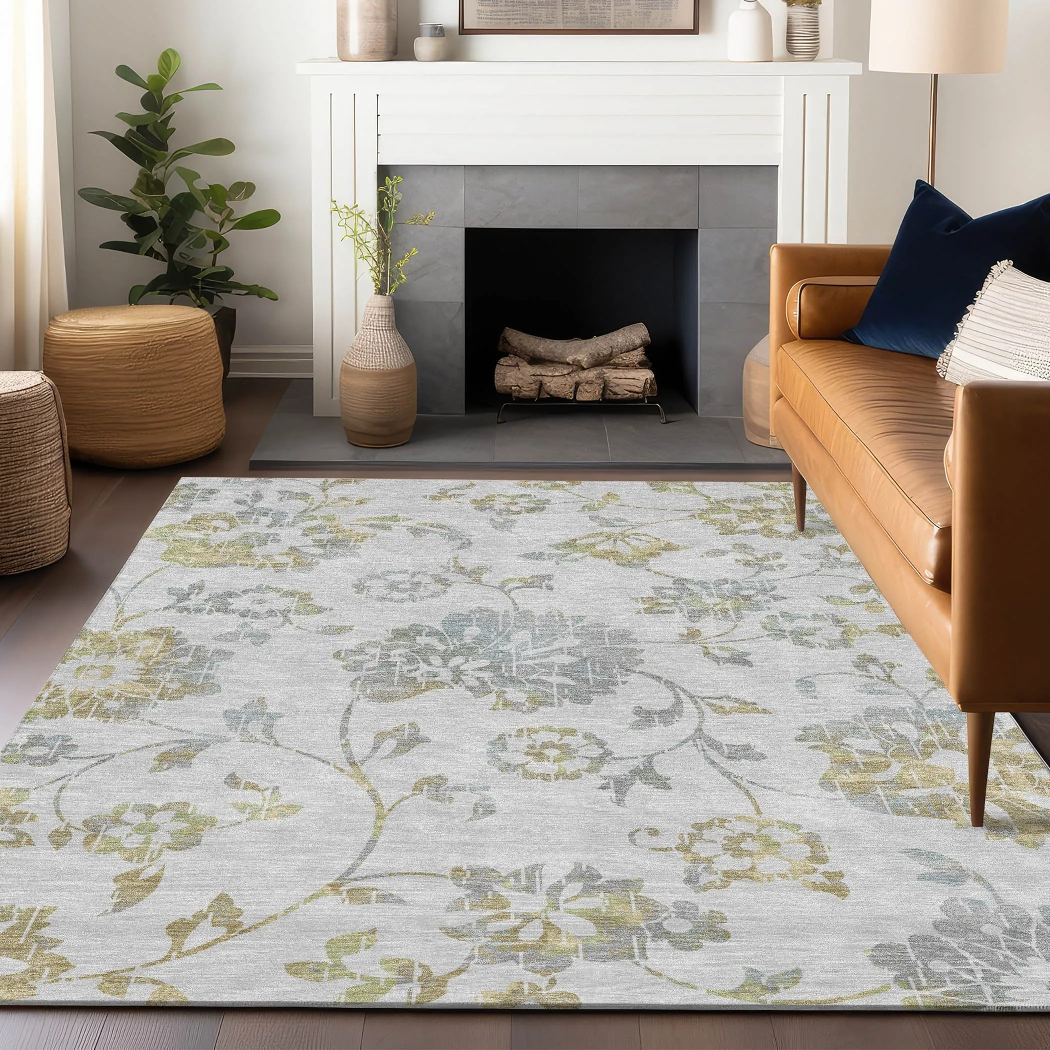 Machine Washable Indoor/ Outdoor Chantille Farmhouse Floral Rug