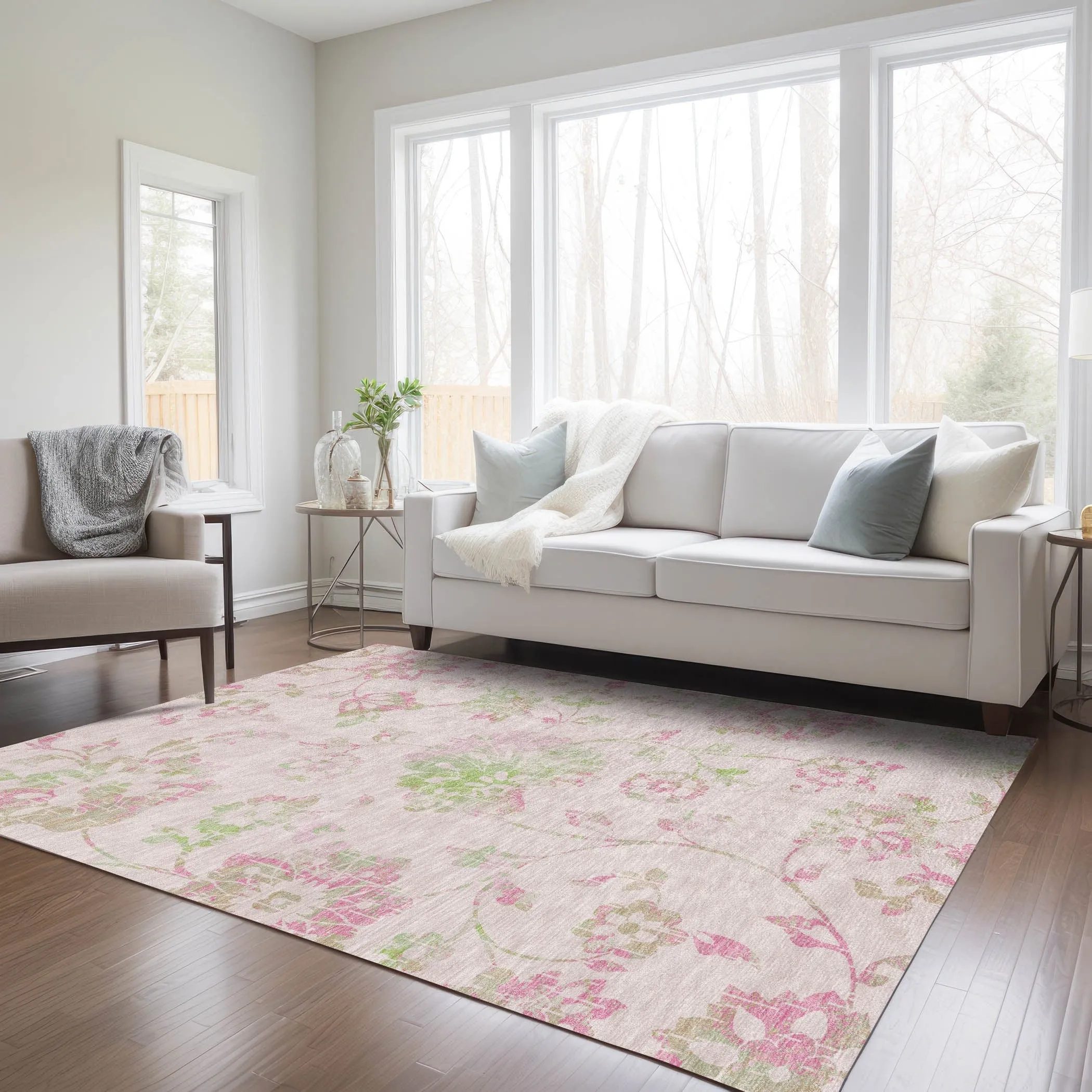 Machine Washable Indoor/ Outdoor Chantille Farmhouse Floral Rug