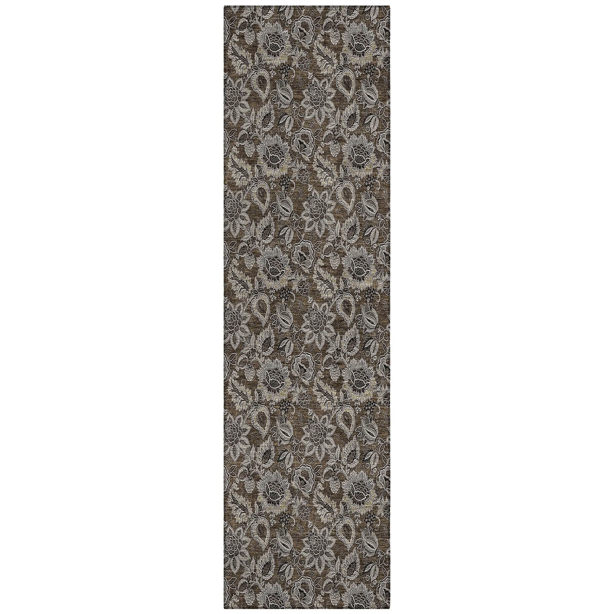 Machine Washable Indoor/ Outdoor Chantille Floral Farmhouse Rug