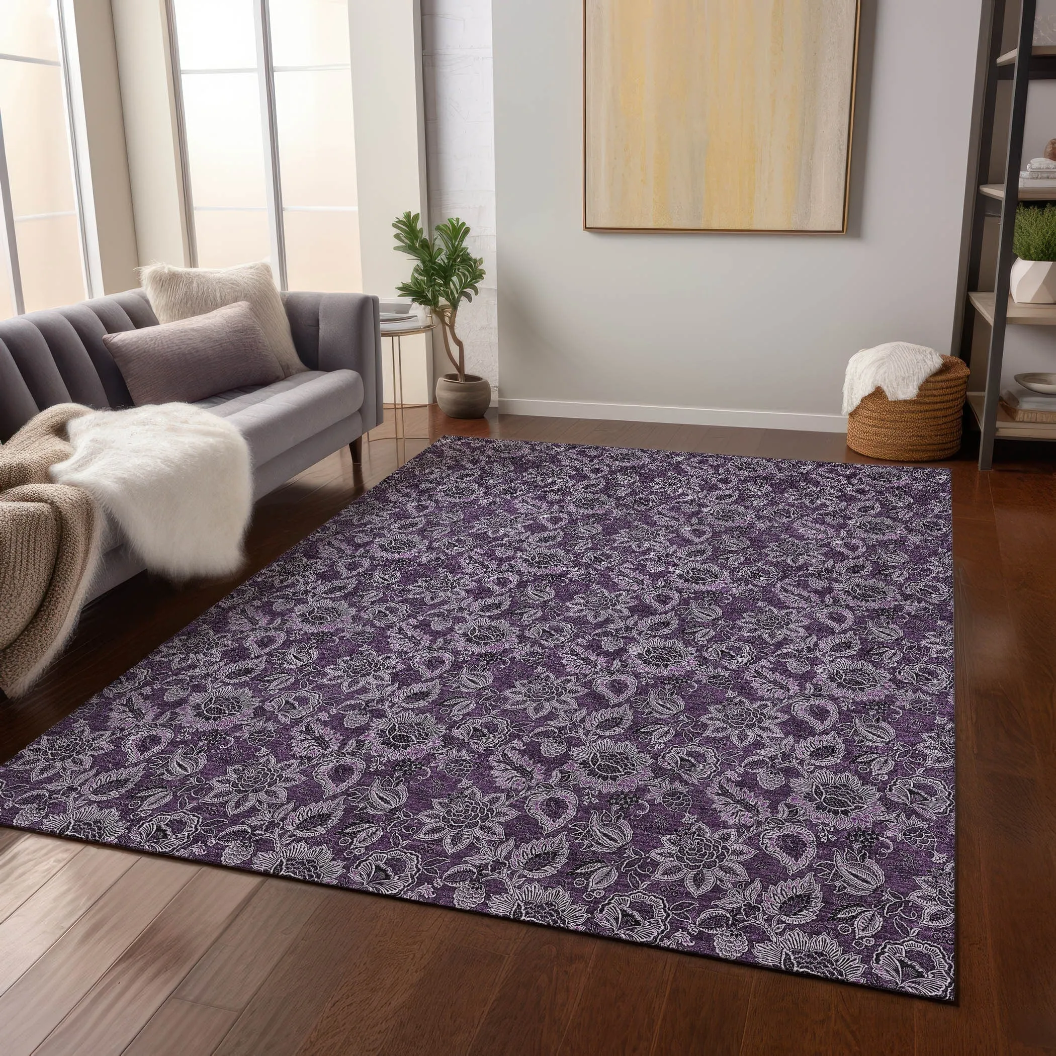 Machine Washable Indoor/ Outdoor Chantille Floral Farmhouse Rug
