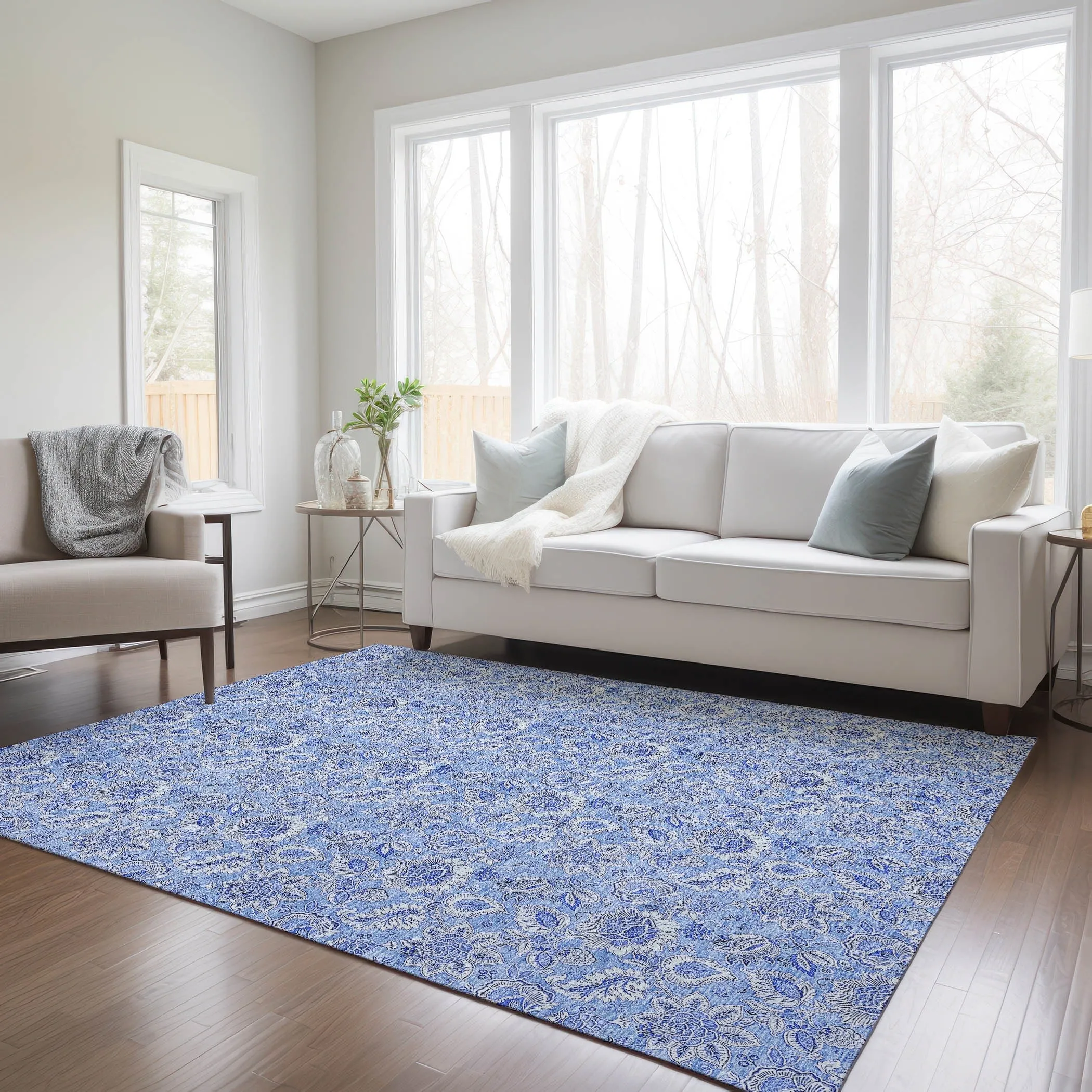 Machine Washable Indoor/ Outdoor Chantille Floral Farmhouse Rug