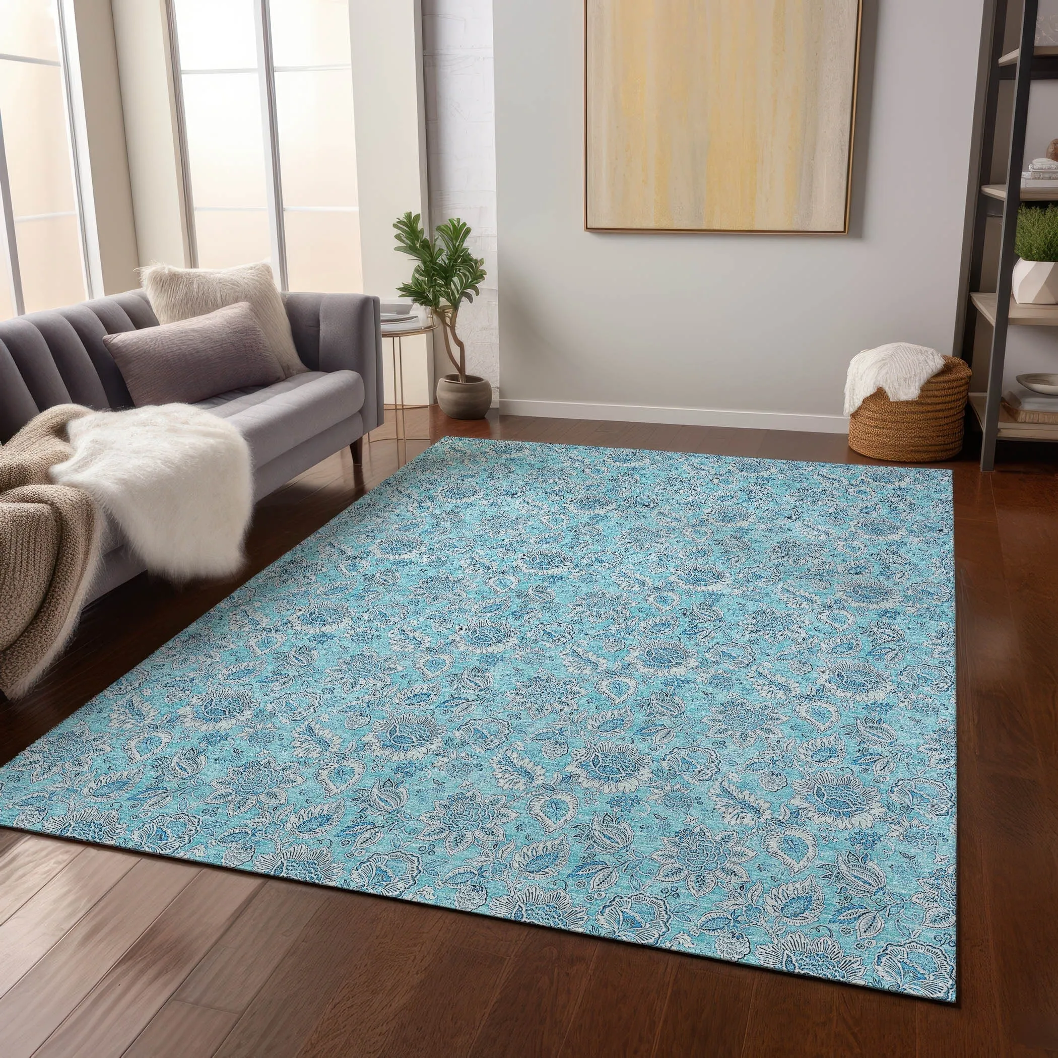 Machine Washable Indoor/ Outdoor Chantille Floral Farmhouse Rug