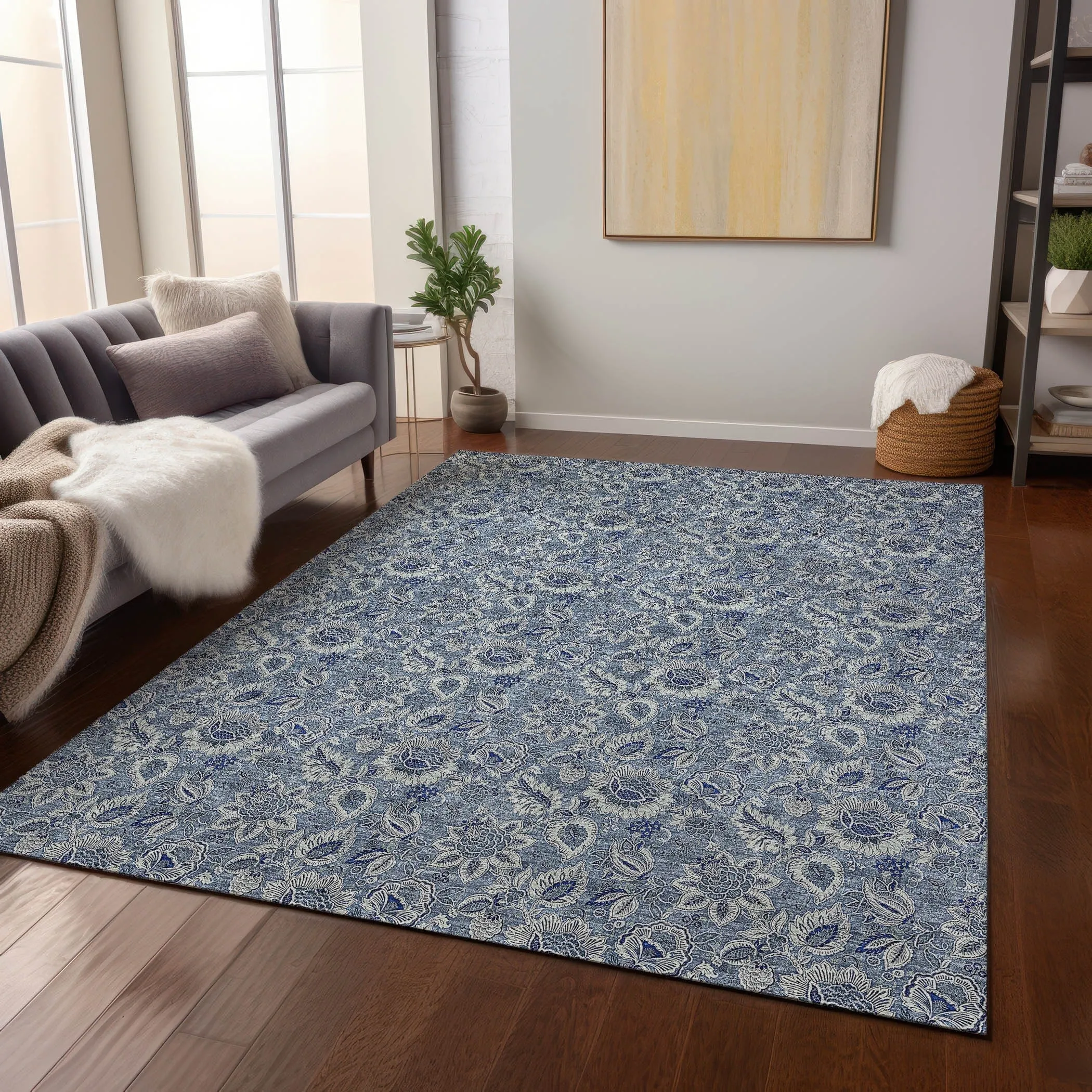 Machine Washable Indoor/ Outdoor Chantille Floral Farmhouse Rug