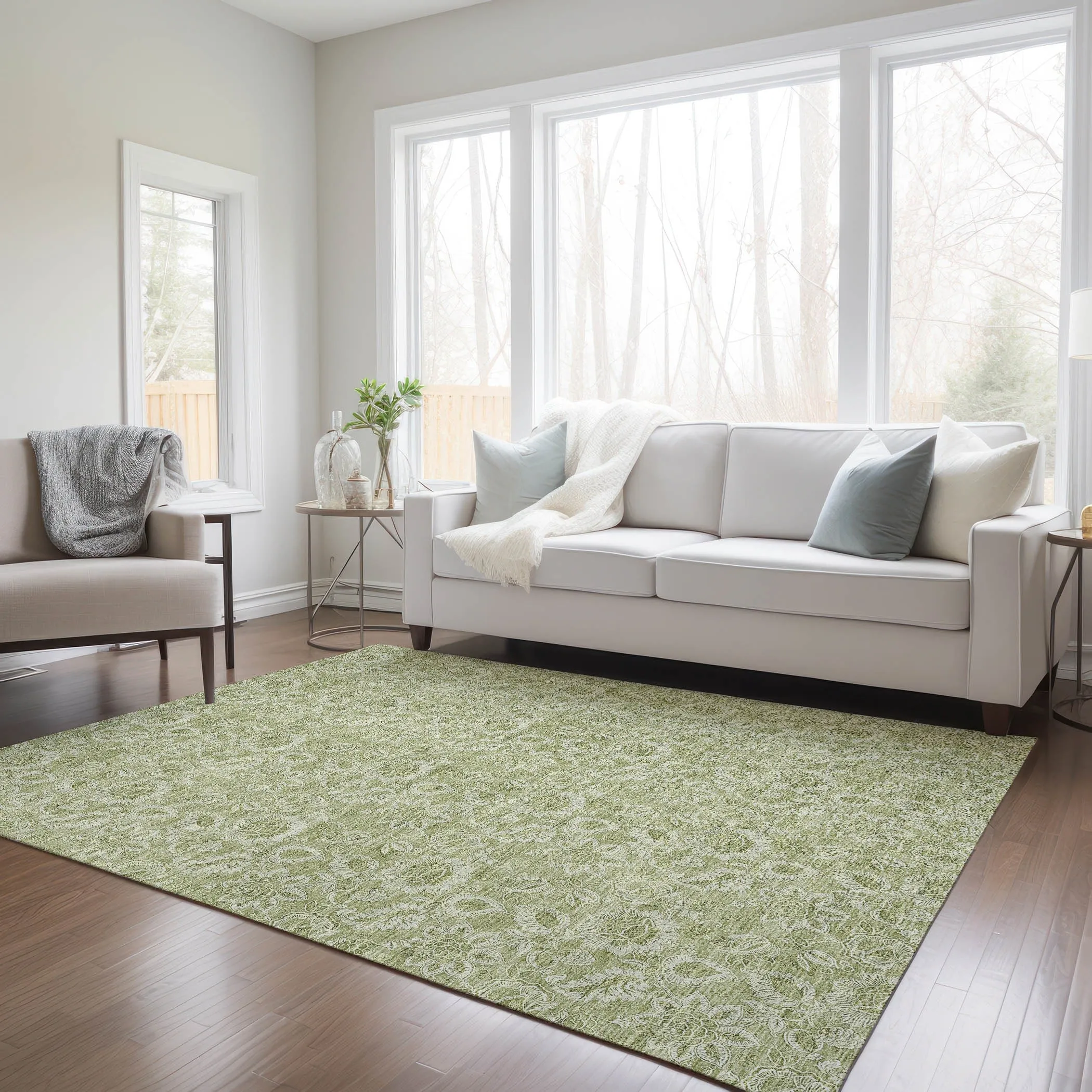 Machine Washable Indoor/ Outdoor Chantille Floral Farmhouse Rug