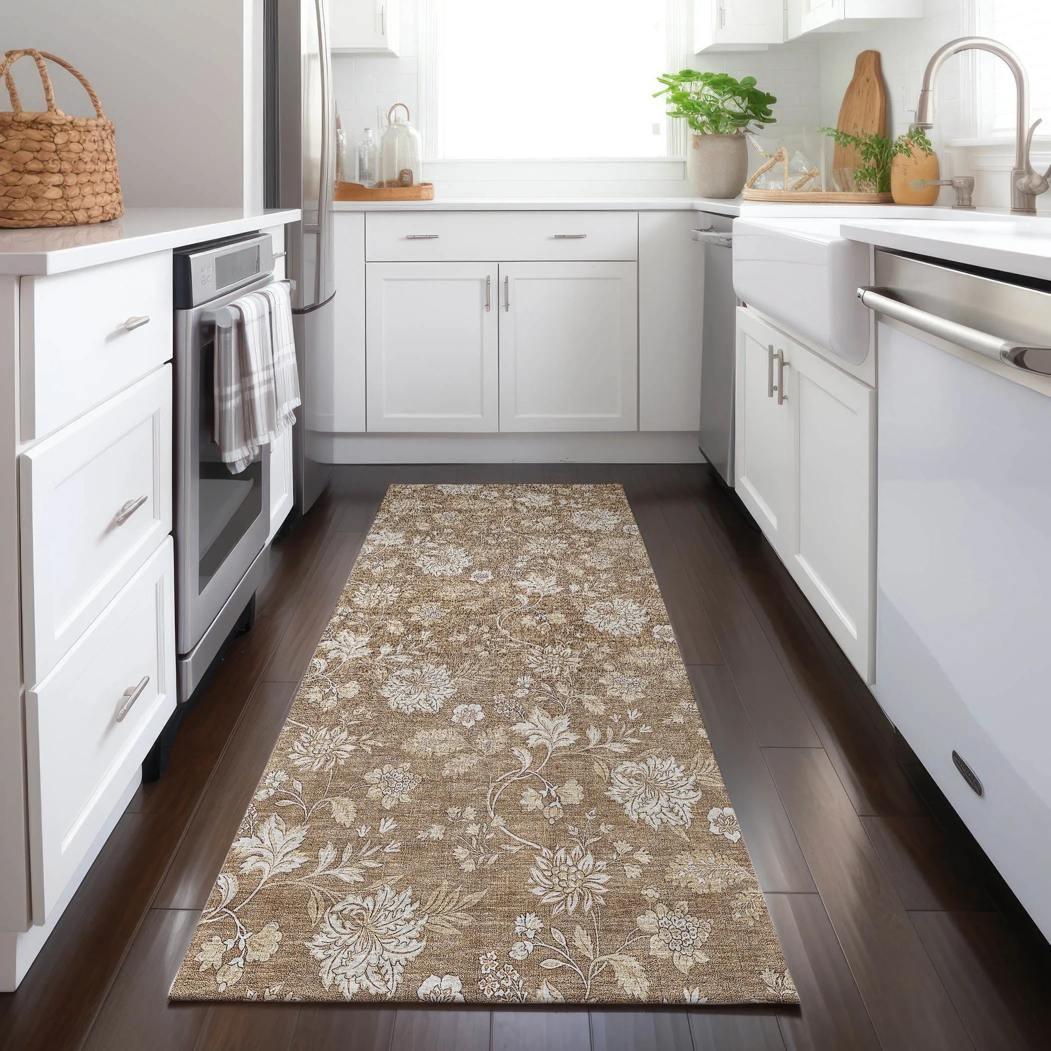 Machine Washable Indoor/ Outdoor Chantille Floral Farmhouse Rug