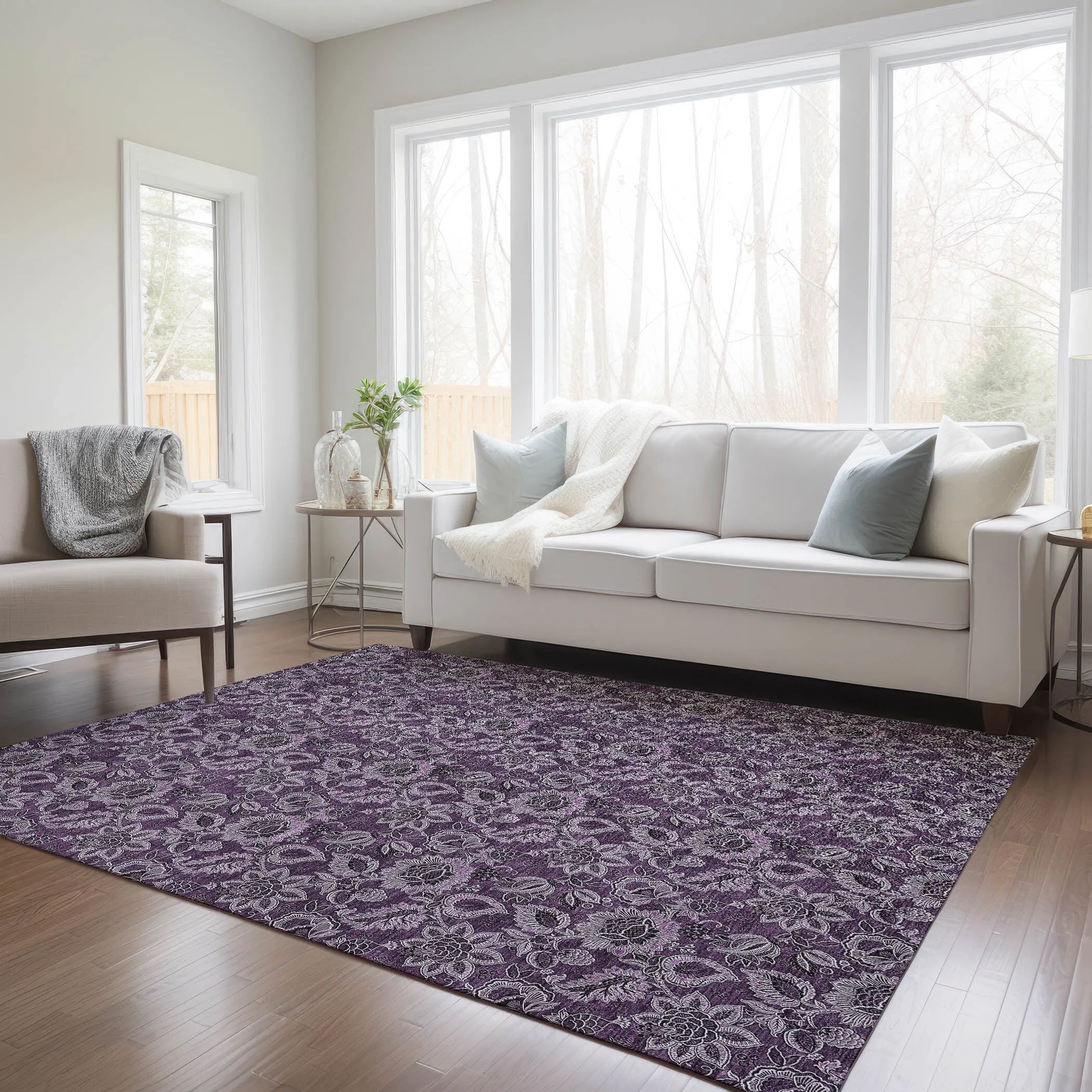 Machine Washable Indoor/ Outdoor Chantille Floral Farmhouse Rug
