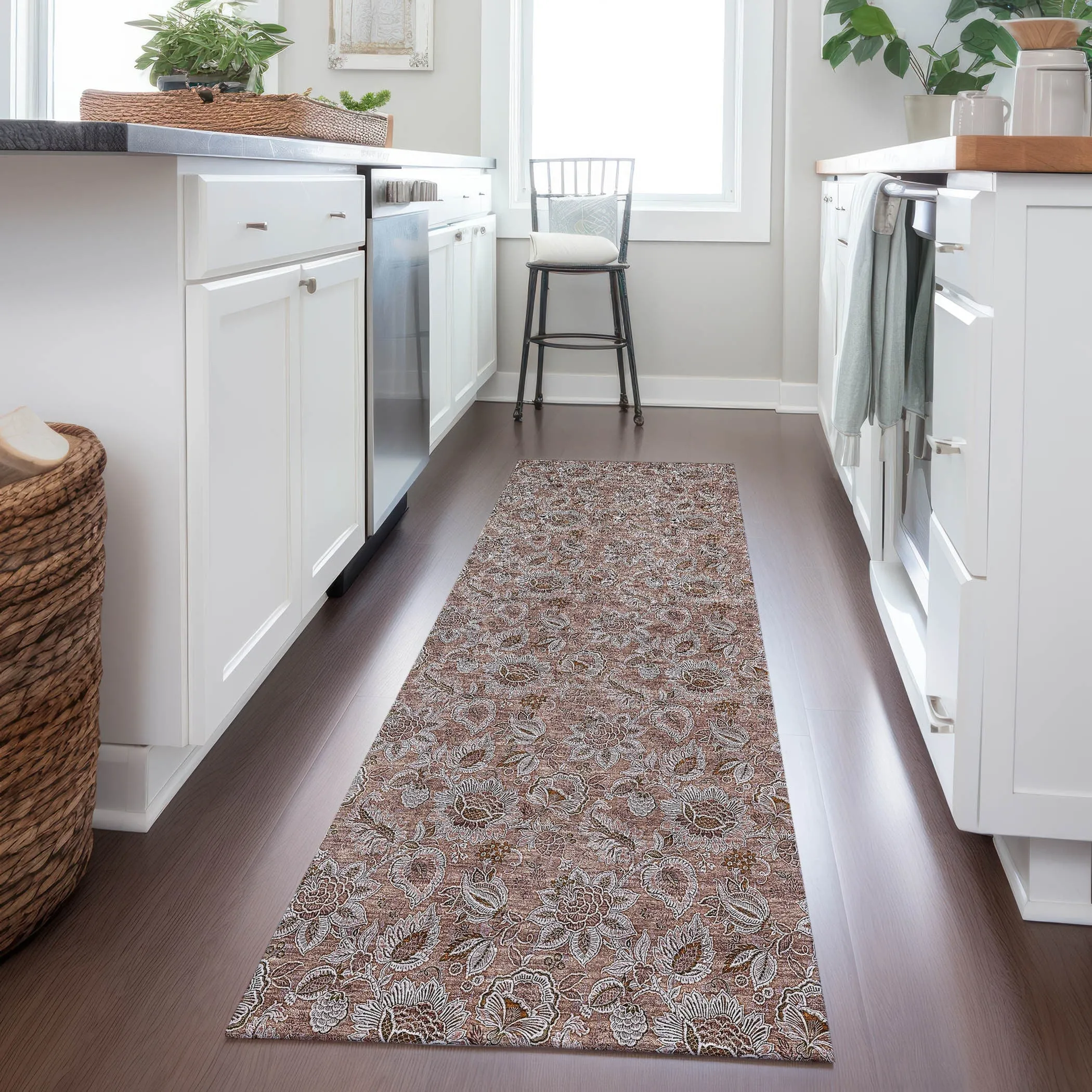 Machine Washable Indoor/ Outdoor Chantille Floral Farmhouse Rug