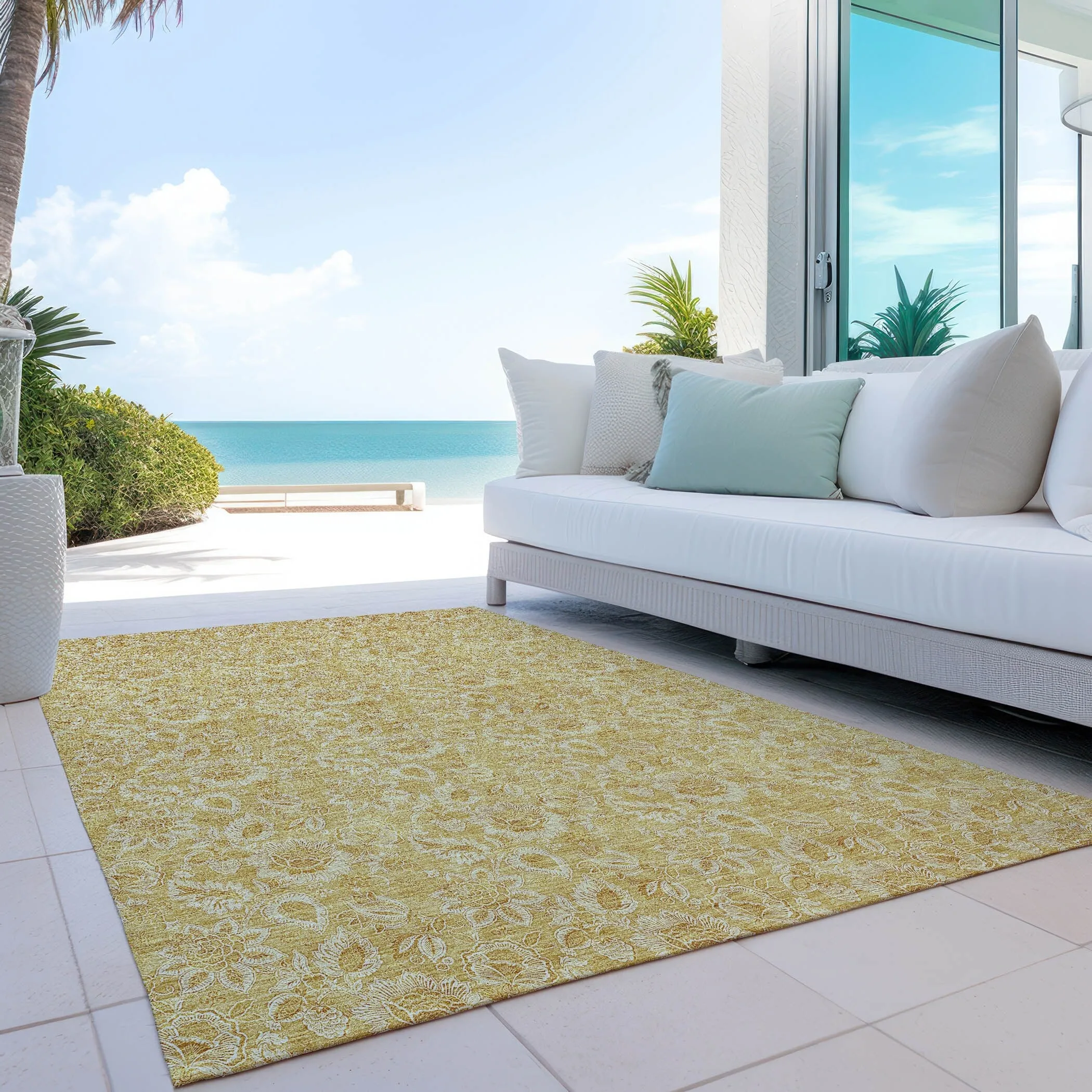 Machine Washable Indoor/ Outdoor Chantille Floral Farmhouse Rug