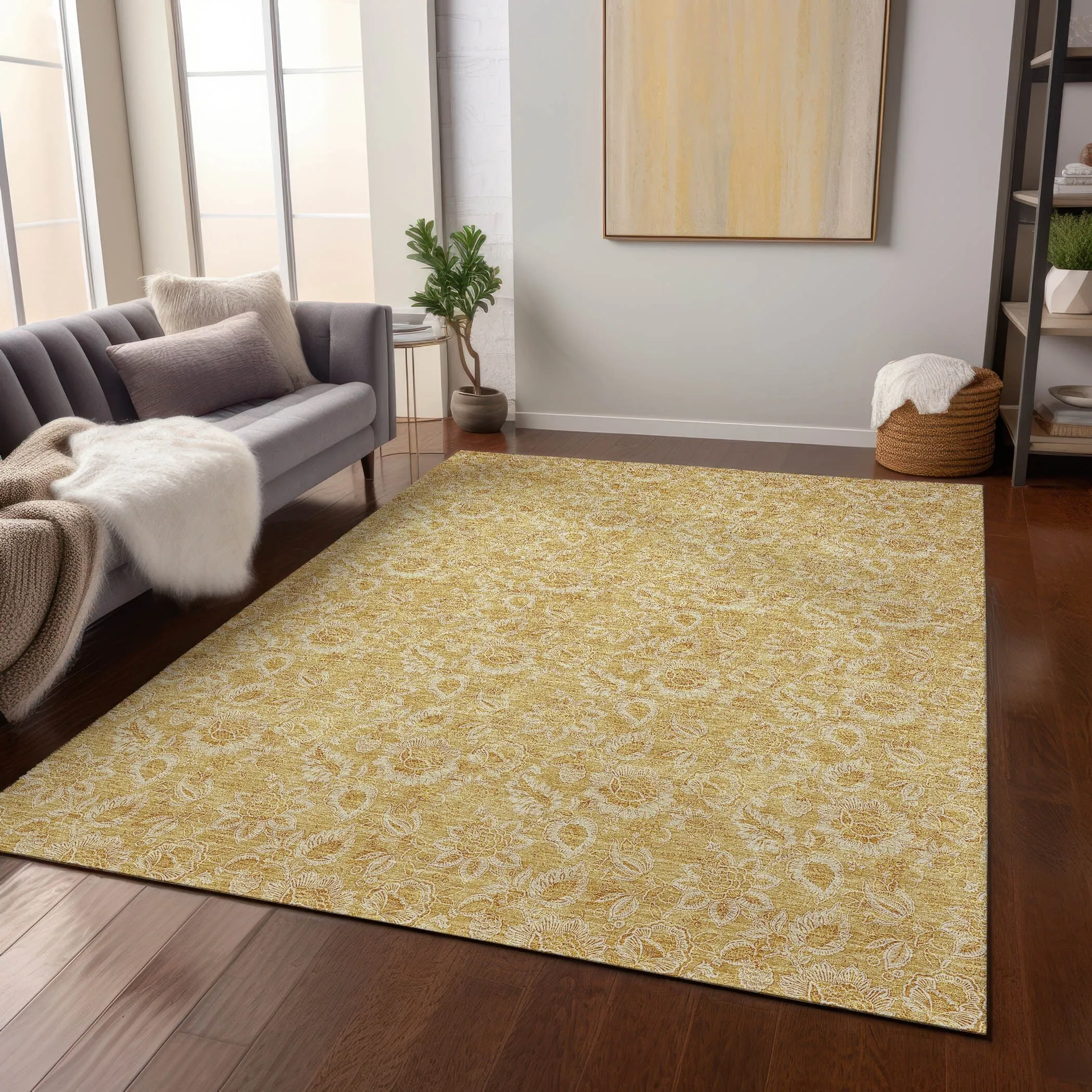 Machine Washable Indoor/ Outdoor Chantille Floral Farmhouse Rug